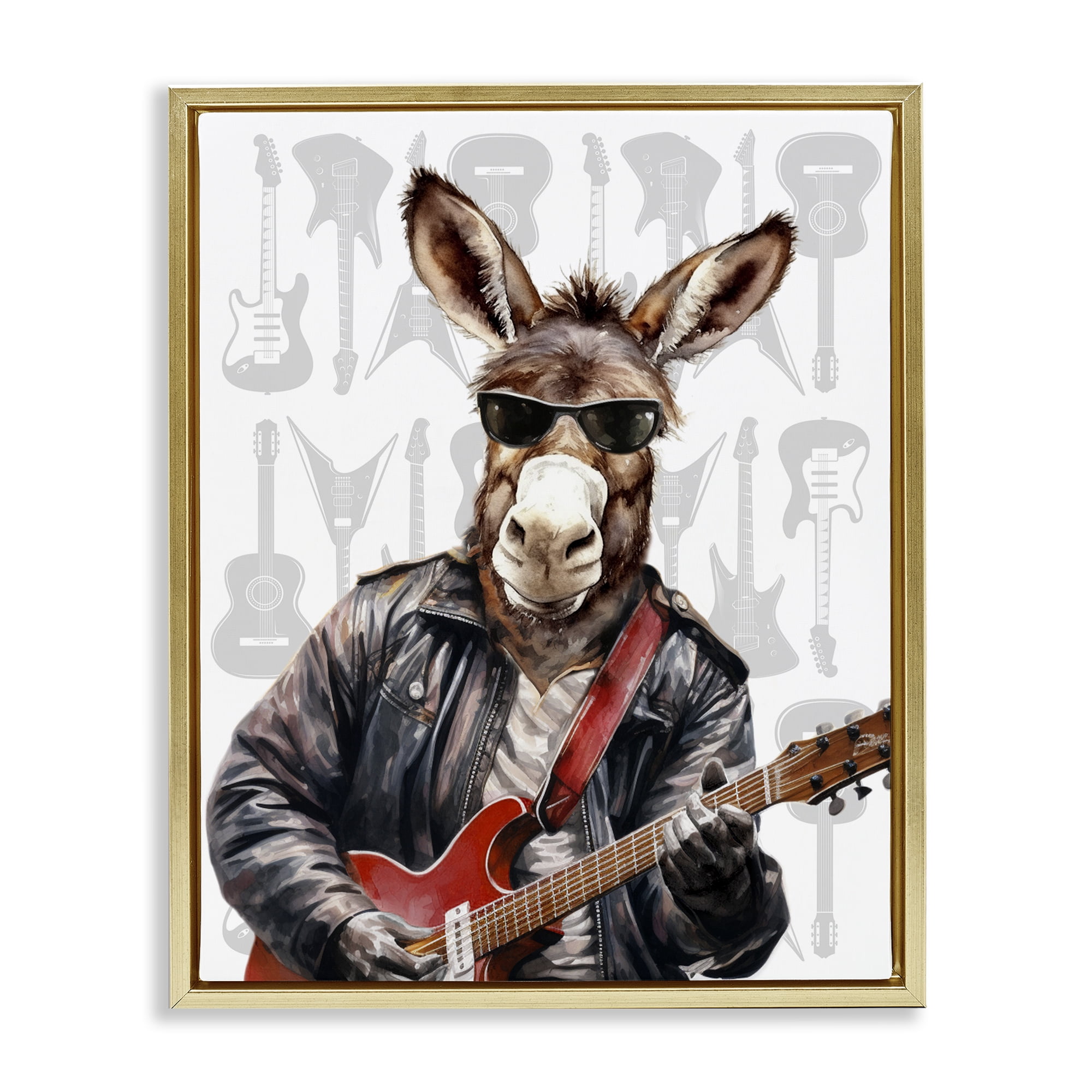 Stupell Industries Performing Musician Donkey Gold Framed Floater Canvas Wall Art, design by CAD Designs