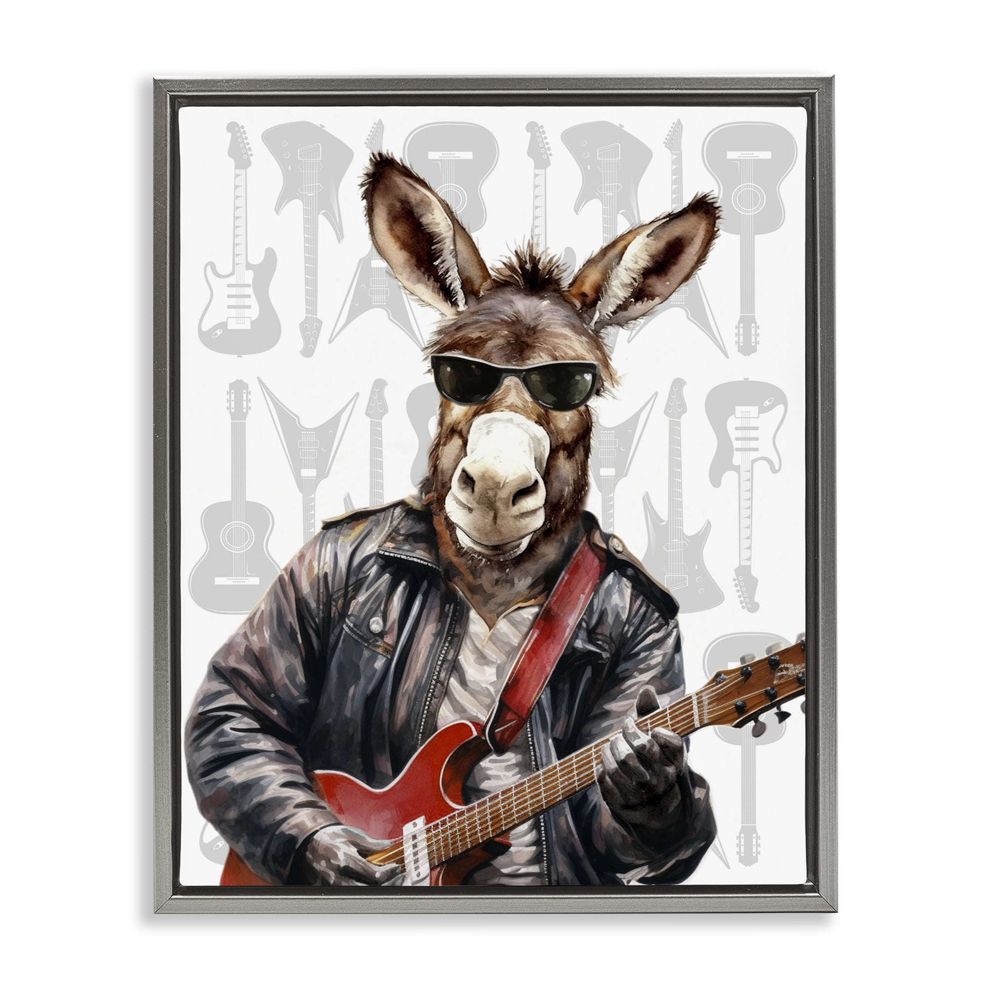 Stupell Industries Performing Musician Donkey Gray Framed Floater Canvas Wall Art, design by CAD Designs