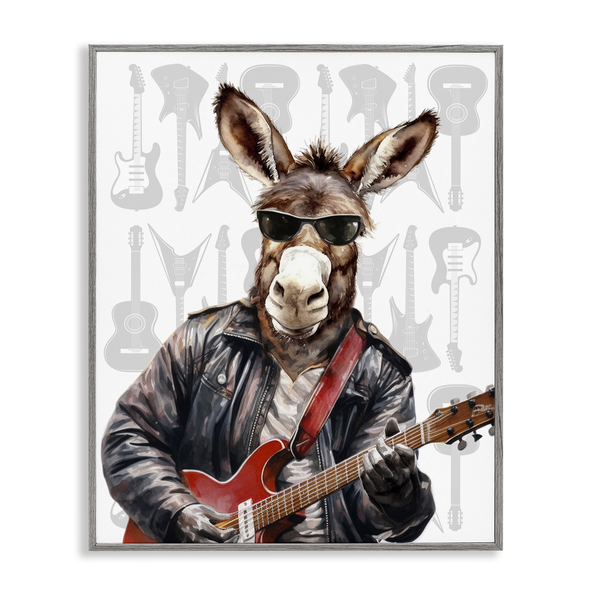 Stupell Industries Performing Musician Donkey Gray Framed Giclee Art, design by CAD Designs
