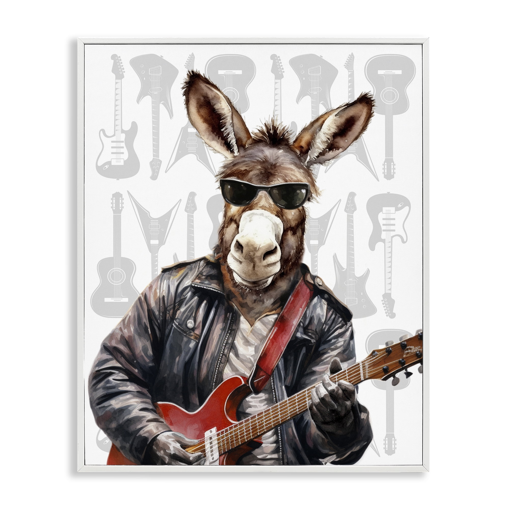 Stupell Industries Performing Musician Donkey White Framed Giclee Art, design by CAD Designs