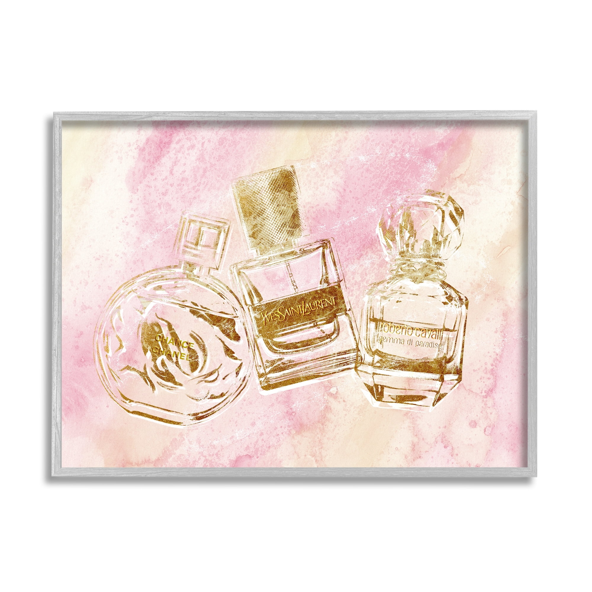 Stupell Industries Perfume Bottle Arrangement Glam Gold Abstract Pattern, 20 x 16,Design by Ziwei Li