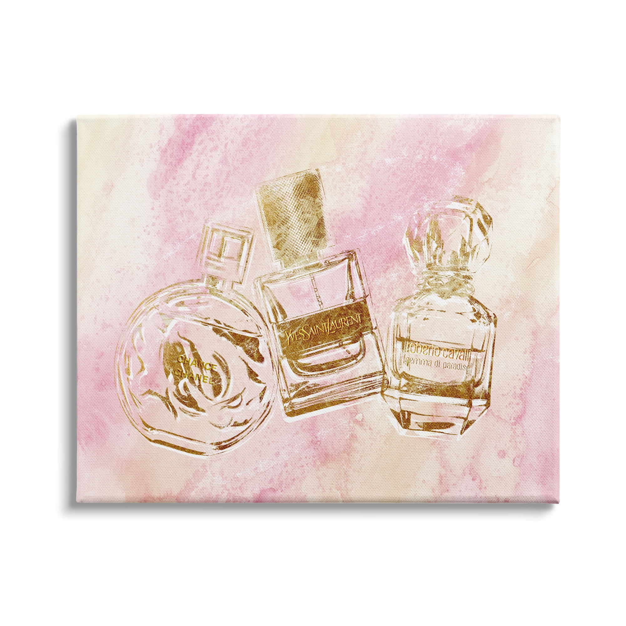 Stupell Industries Perfume Bottle Arrangement Glam Gold Abstract Pattern, 30 x 24,Design by Ziwei Li