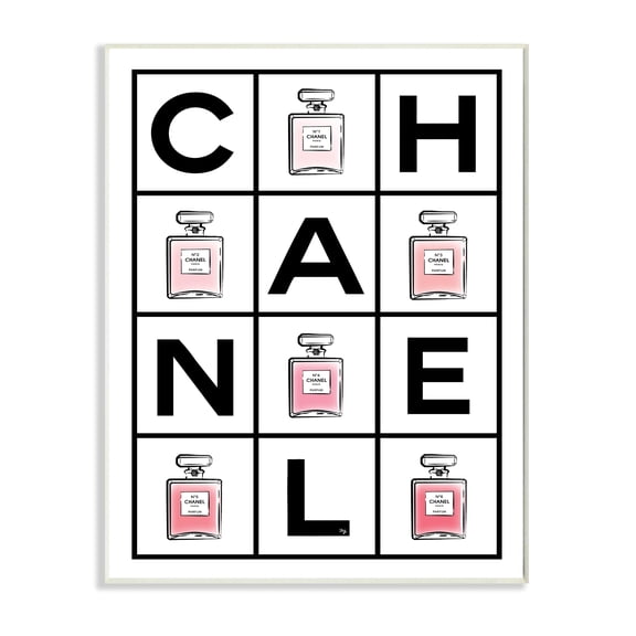 Stupell Industries Perfume Bottle Bold Text Glam Pattern Pink Typography Painting Wall Plaque Art Print Wall Art, 10 x 15