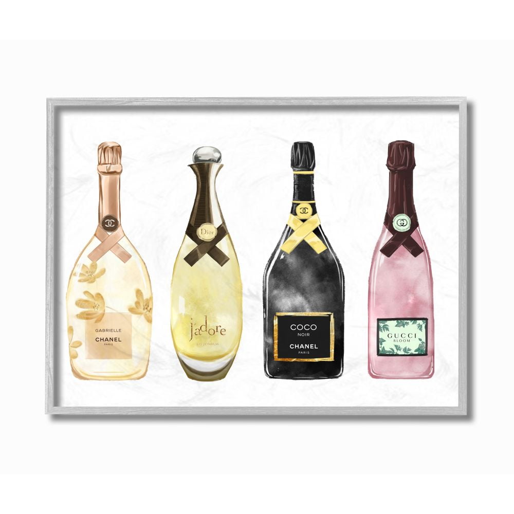 Stupell Industries Perfume Bottle Brands Fashion Glam Watercolor Design Gray Framed Art Print Wall Art, 16x20, by Ziwei Li