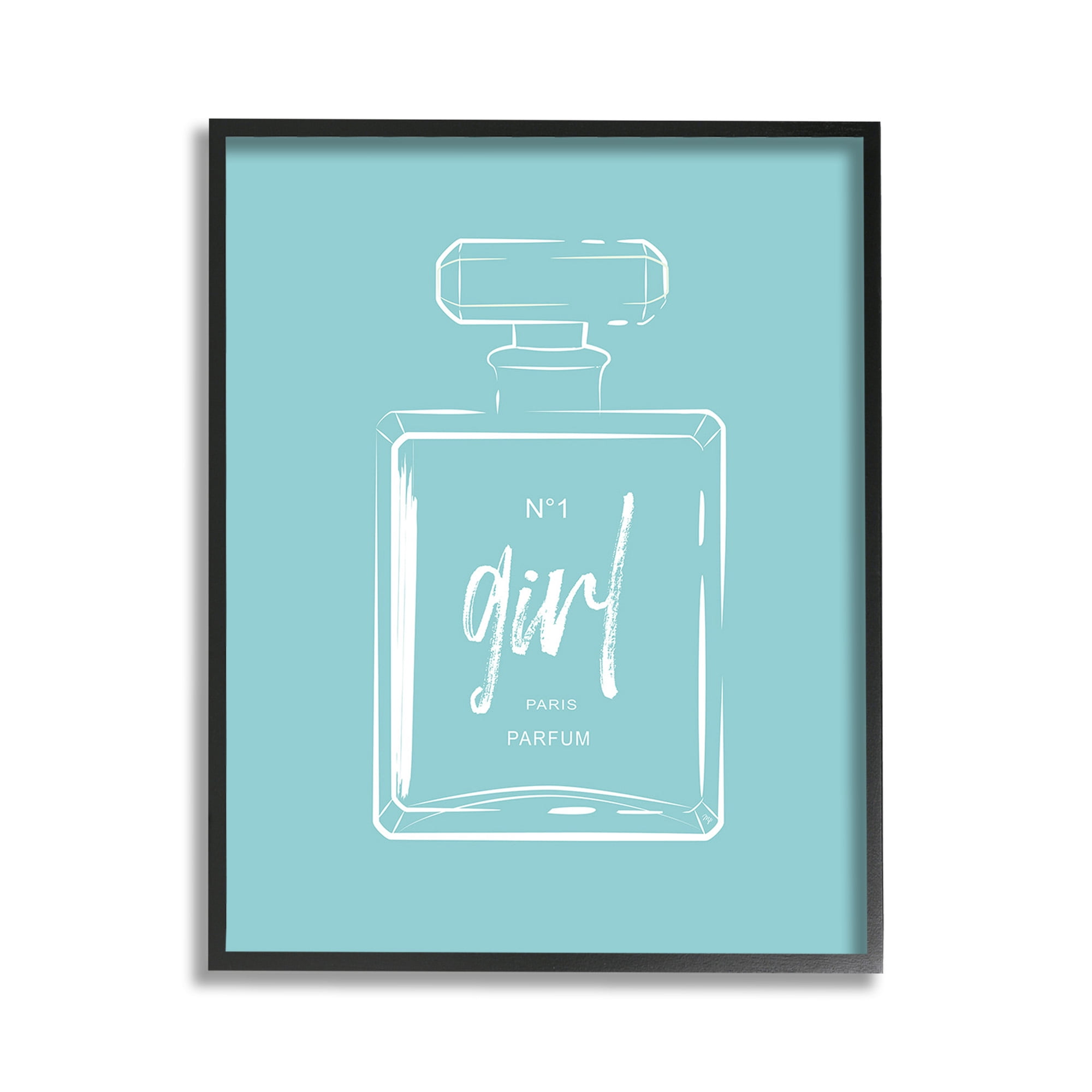 Stupell Industries Perfume Bottle on Blue Beauty & Fashion Painting Black Framed Art Print Wall Art, 11 x 14