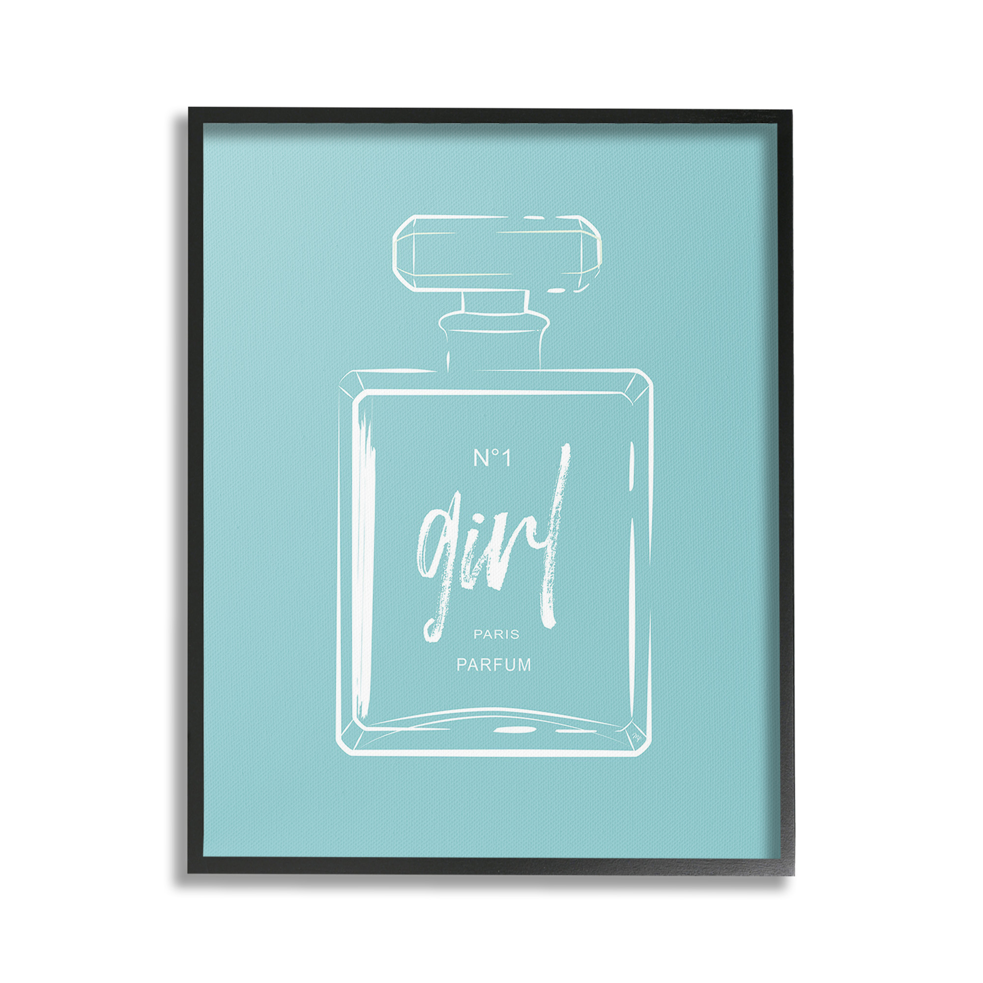 Stupell Industries Perfume Bottle on Blue Beauty & Fashion Painting Black Framed Art Print Wall Art, 24 x 30