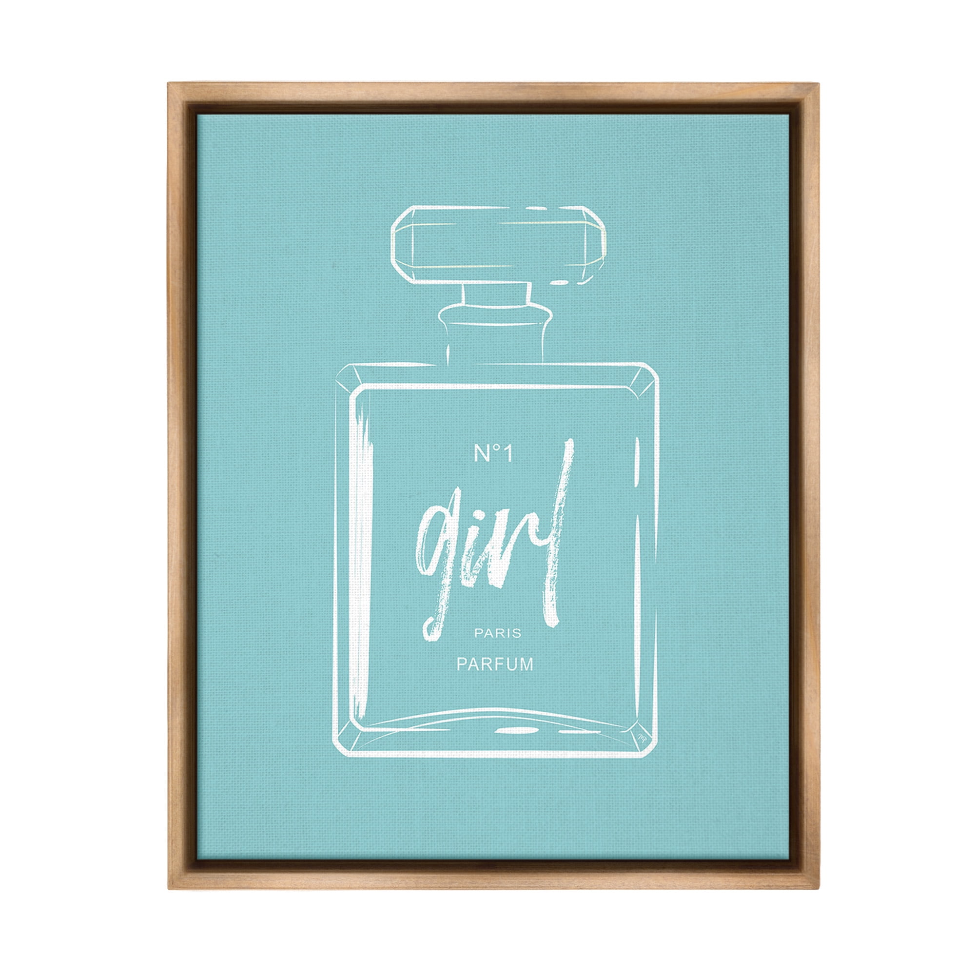 Stupell Industries Perfume Bottle on Blue Beauty & Fashion Painting Brown Floater Framed Canvas Art Print Wall Art, 17 x 21