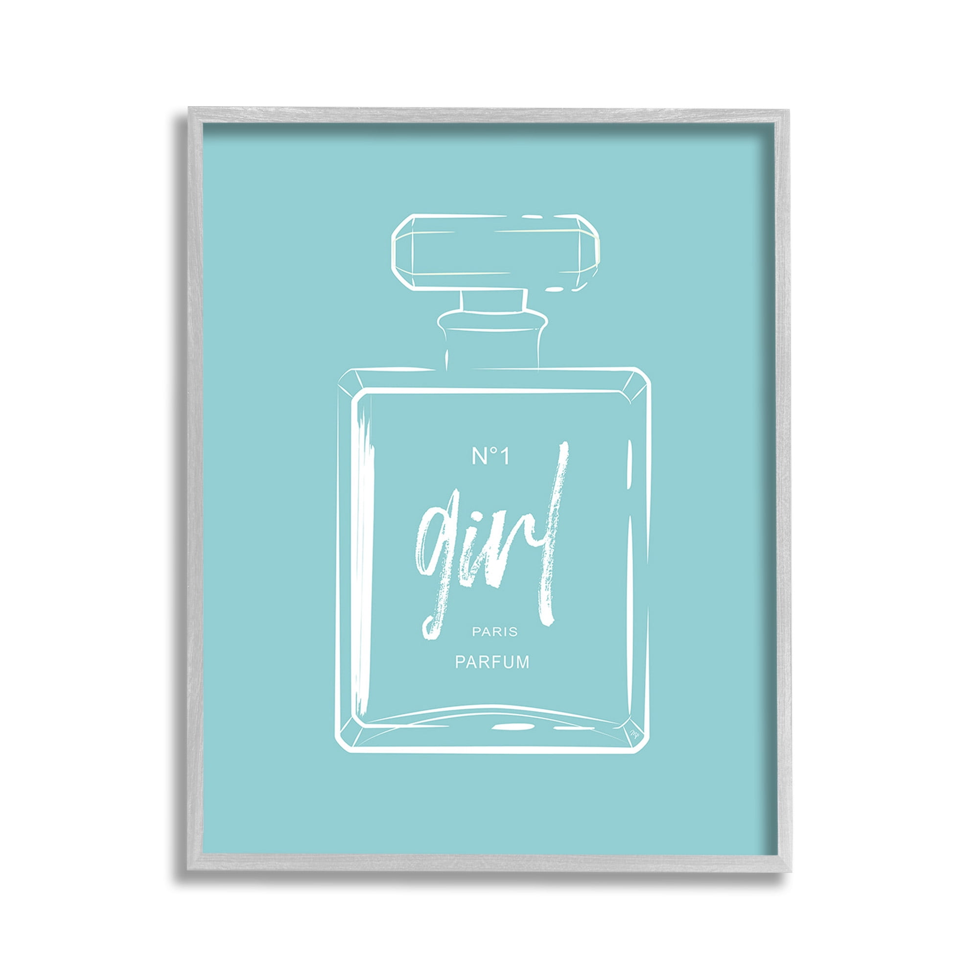 Stupell Industries Perfume Bottle on Blue Beauty & Fashion Painting Gray Framed Art Print Wall Art, 11 x 14