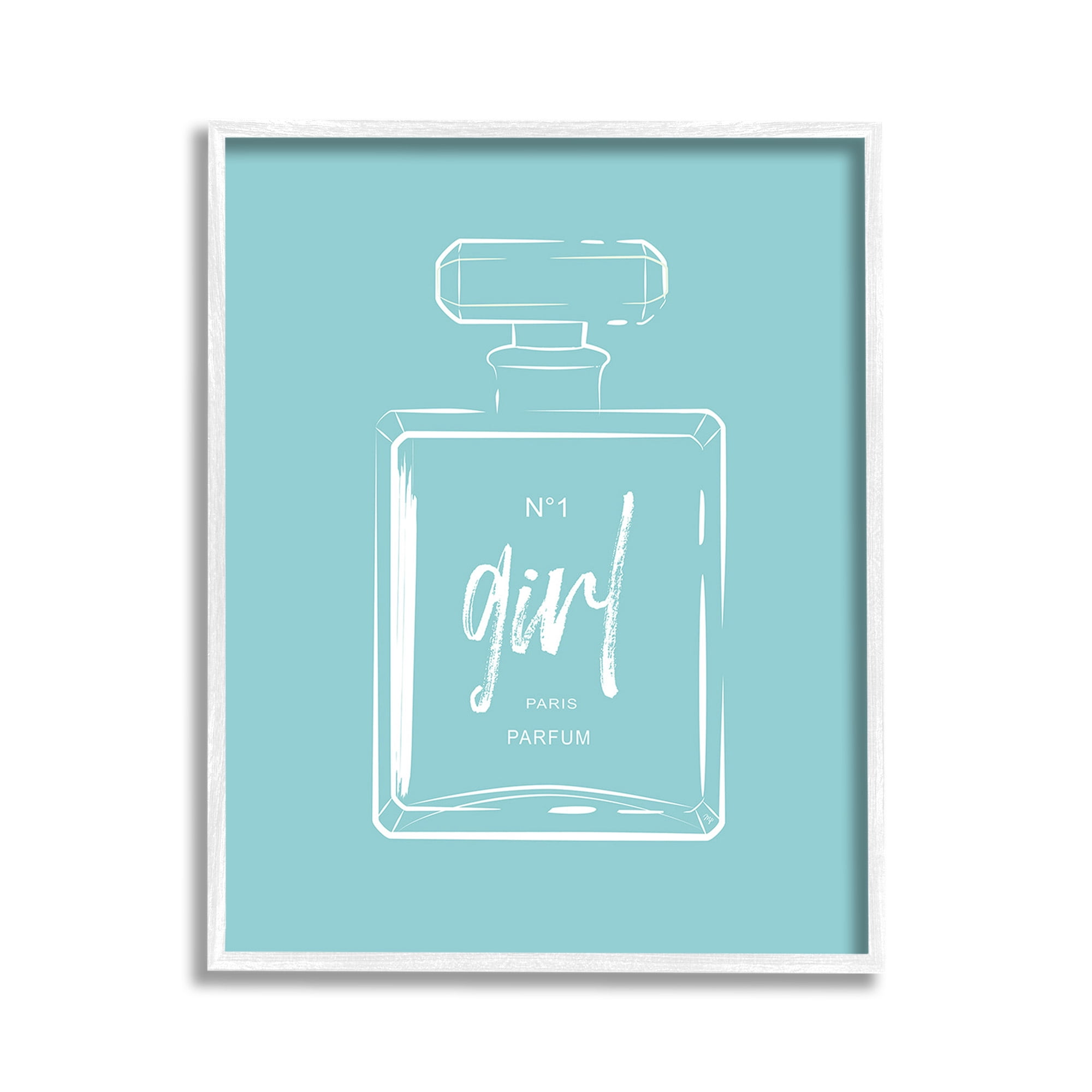 Stupell Industries Perfume Bottle on Blue Beauty & Fashion Painting White Framed Art Print Wall Art, 11 x 14