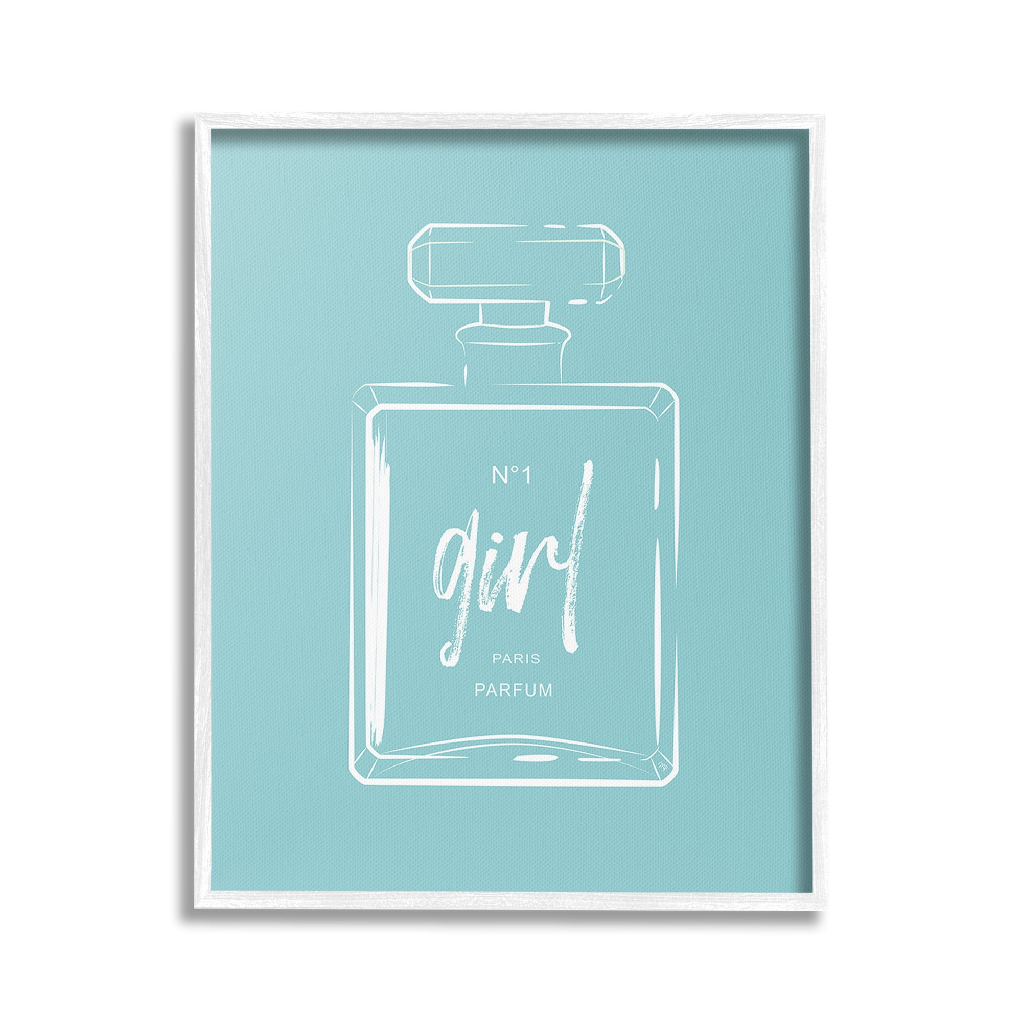 Stupell Industries Perfume Bottle on Blue Beauty & Fashion Painting White Framed Art Print Wall Art, 16 x 20