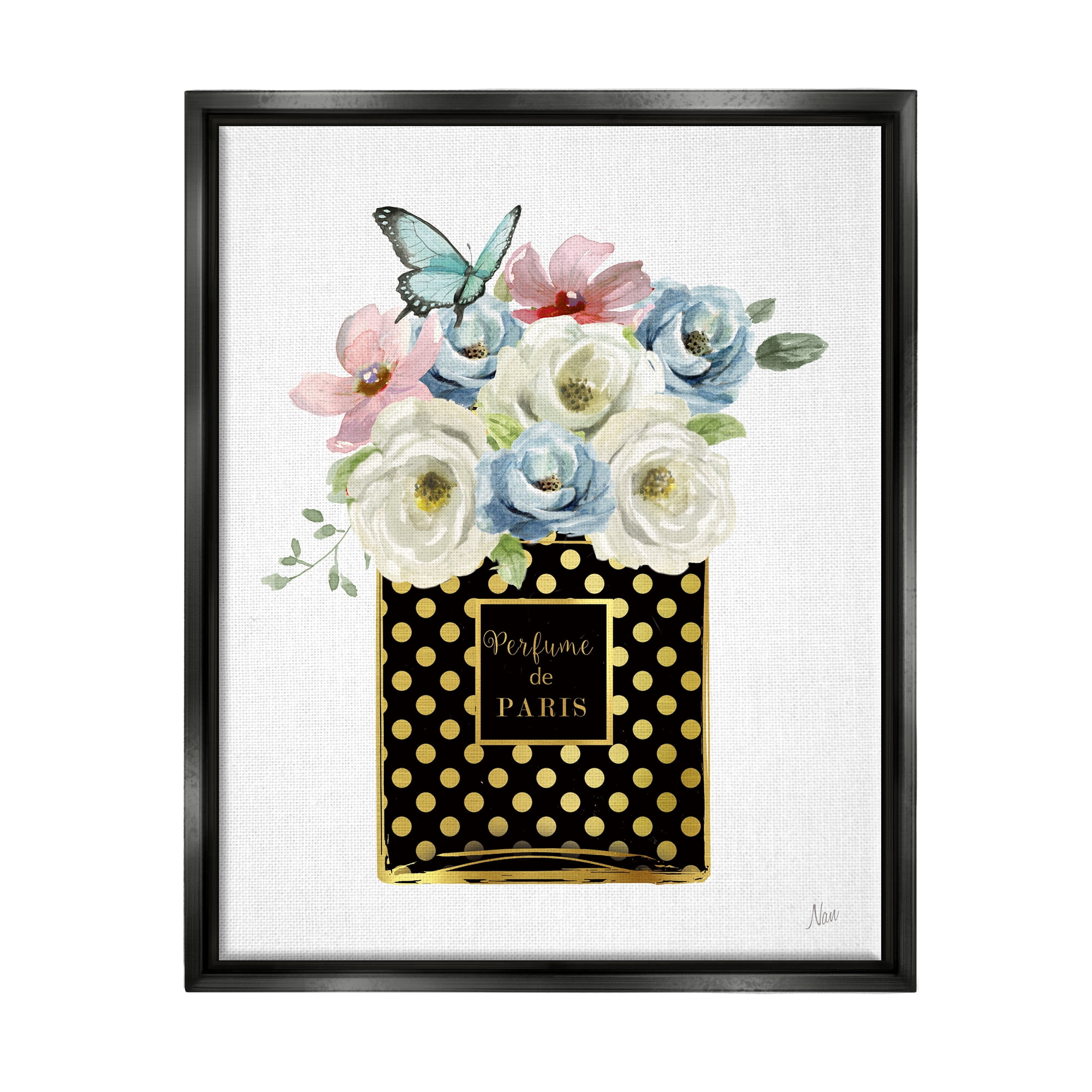 Stupell Industries Perfume de Paris Flower Bouquet Botanical & Floral Painting Black Floater Framed Art Print Wall Art
