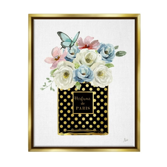 Stupell Industries Perfume de Paris Flower Bouquet Botanical & Floral Painting Gold Floater Framed Art Print Wall Art
