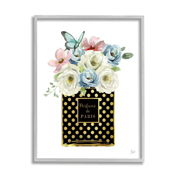 Stupell Industries Perfume de Paris Flower Bouquet Botanical & Floral Painting Gray Framed Art Print Wall Art