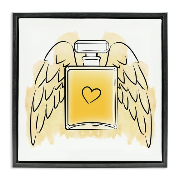 Stupell Industries Perfume with Angel Wings Fashion Painting Black Floater Framed Canvas Art Print Wall Art, 18 x 18