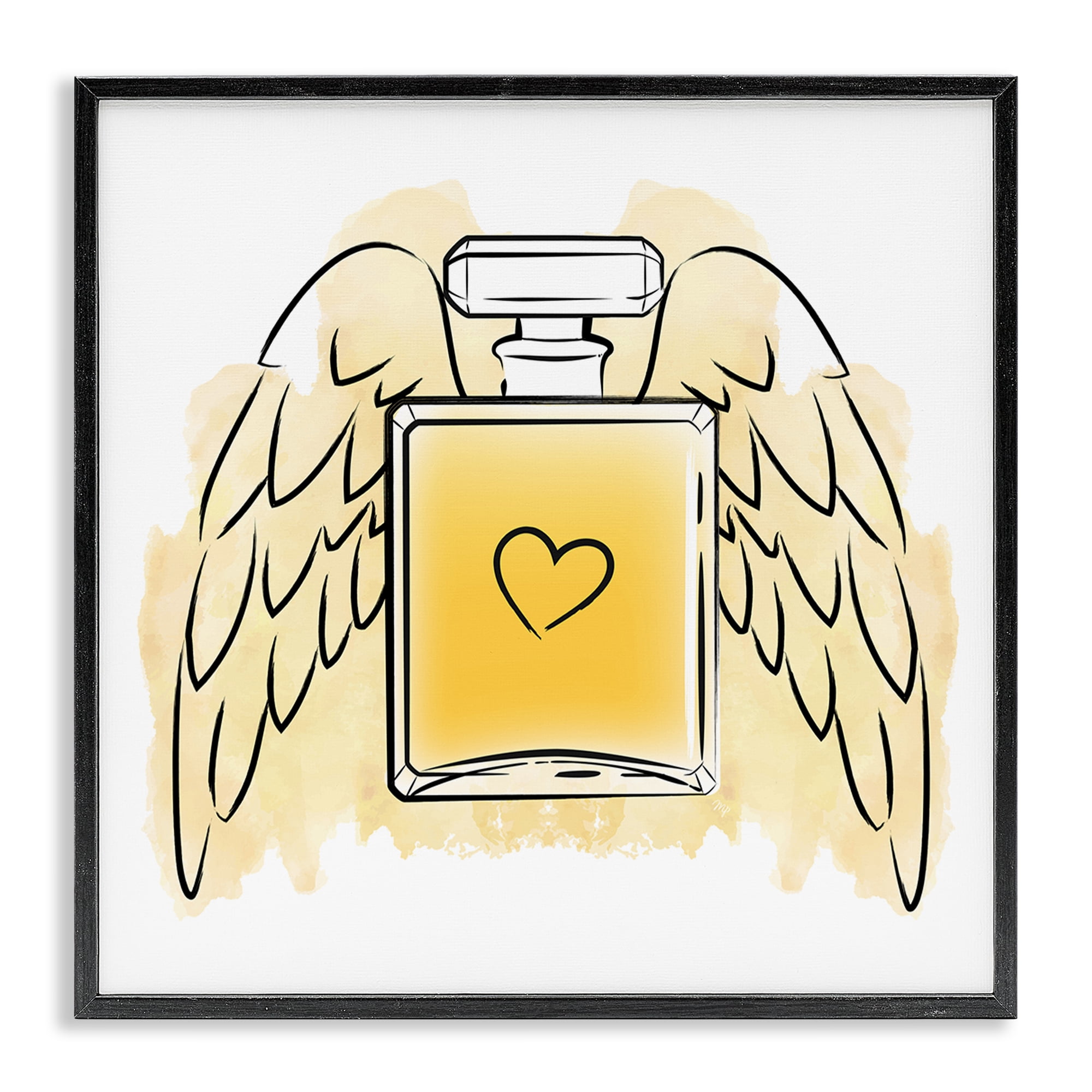 Stupell Industries Perfume with Angel Wings Fashion Painting Black Framed Art Print Wall Art, 17 x 17