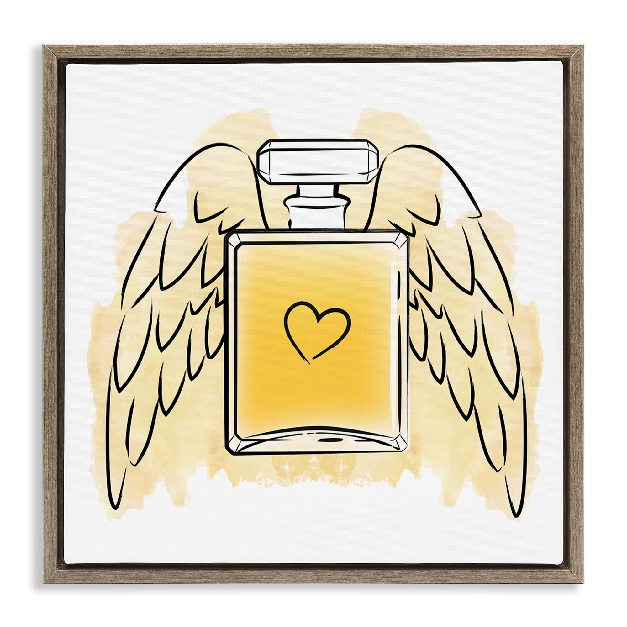 Stupell Industries Perfume with Angel Wings Fashion Painting Brown Floater Framed Canvas Art Print Wall Art, 25 x 25