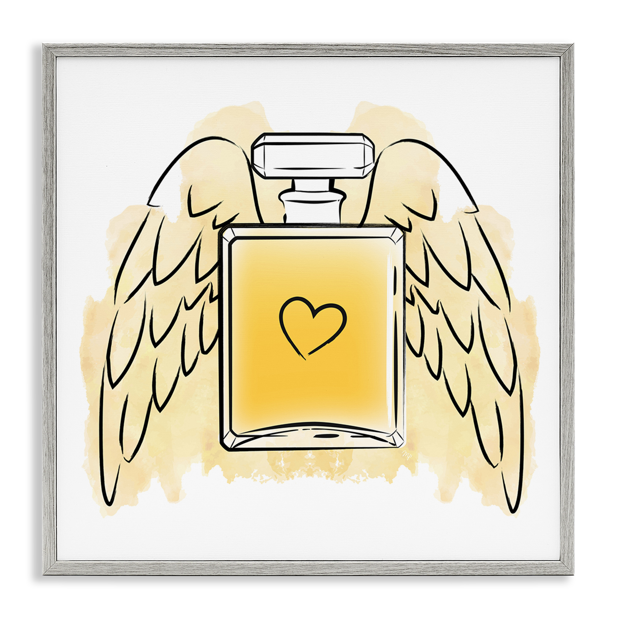 Stupell Industries Perfume with Angel Wings Fashion Painting Gray Framed Art Print Wall Art, 12 x 12