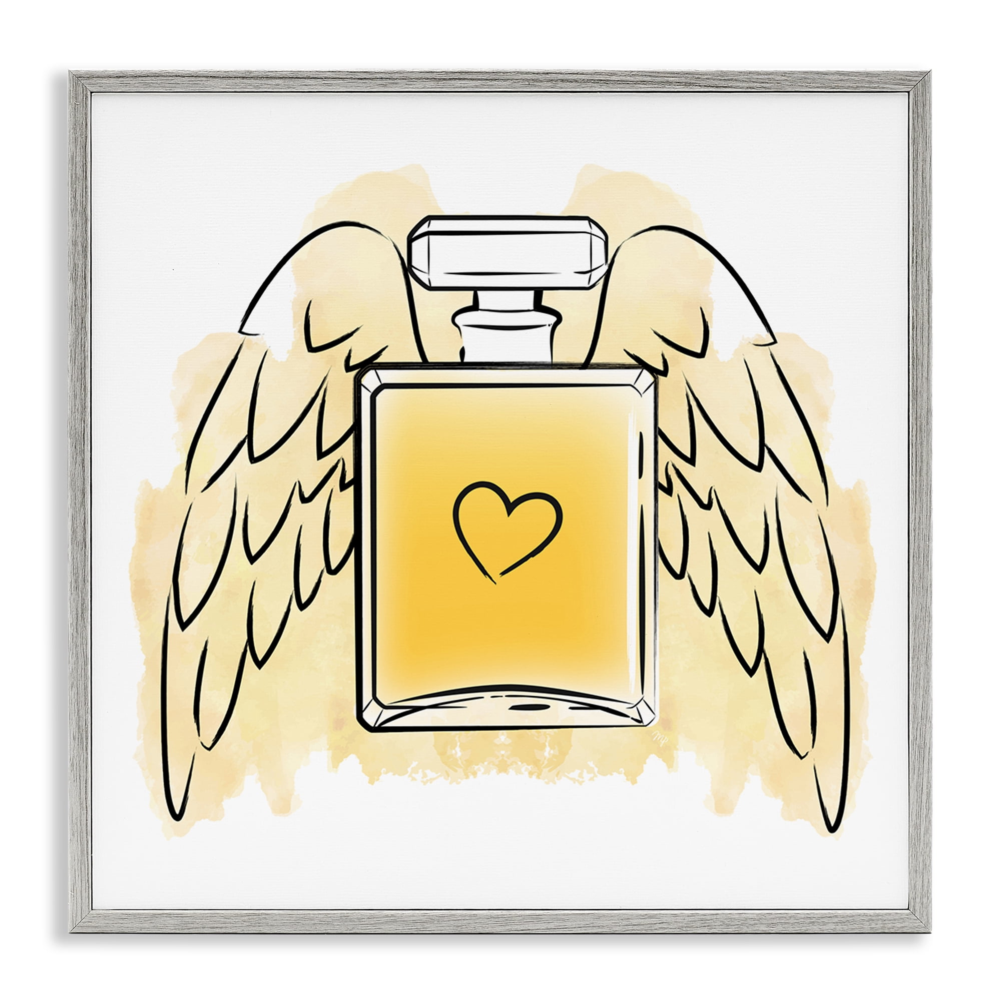 Stupell Industries Perfume with Angel Wings Fashion Painting Gray Framed Art Print Wall Art, 17 x 17
