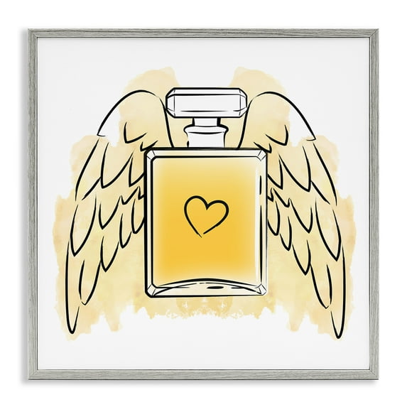 Stupell Industries Perfume with Angel Wings Fashion Painting Gray Framed Art Print Wall Art, 24 x 24
