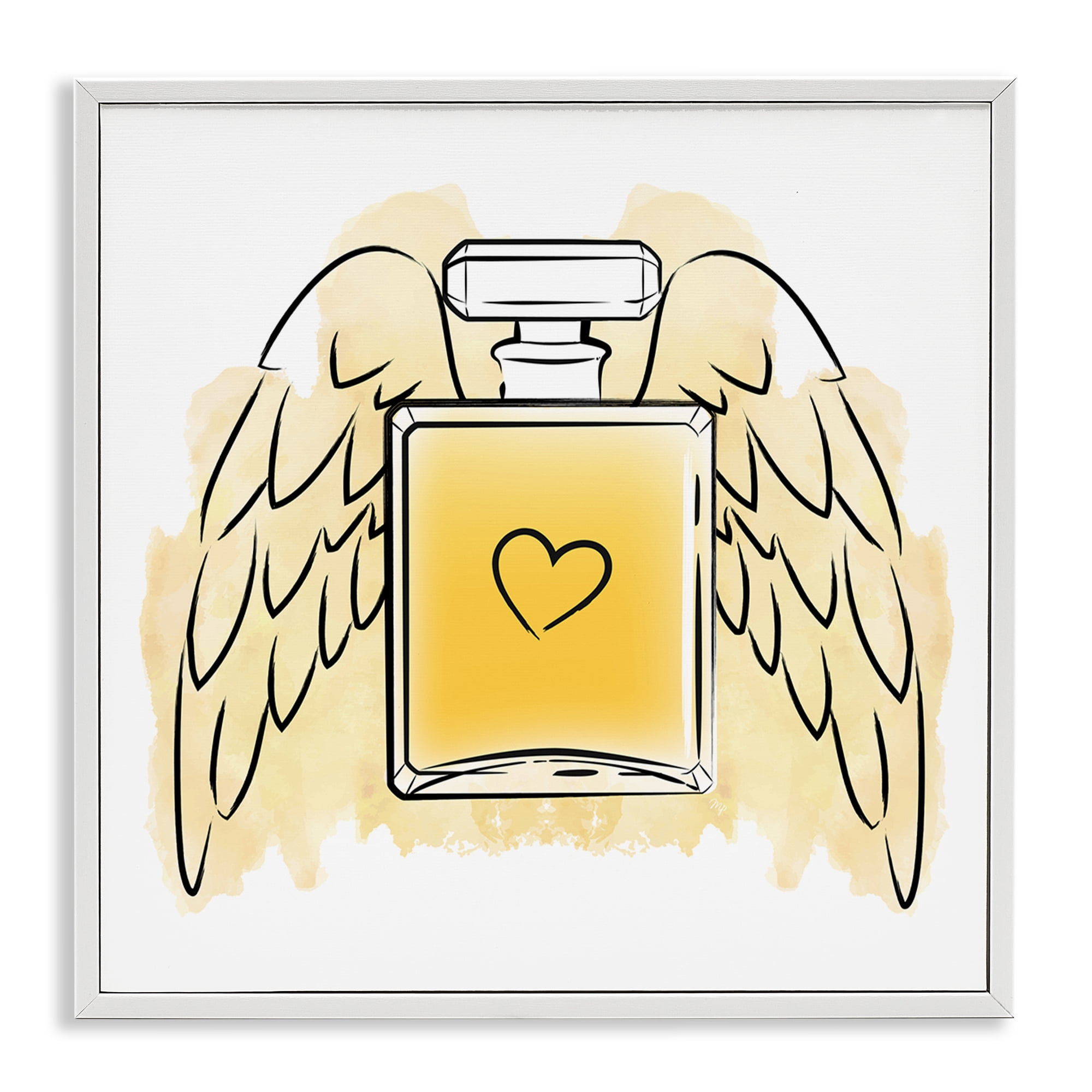 Stupell Industries Perfume with Angel Wings Fashion Painting White Framed Art Print Wall Art, 12 x 12