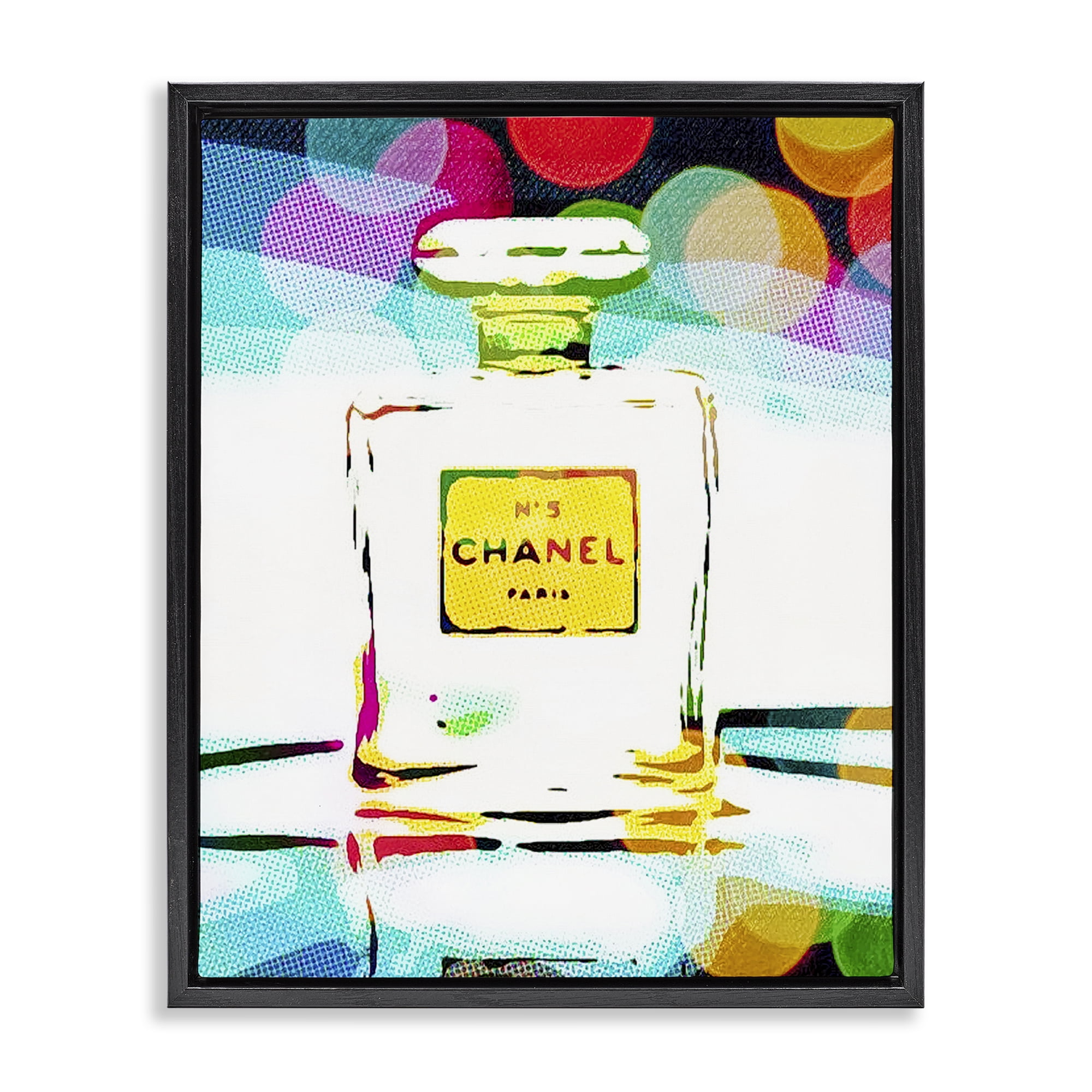 Stupell Industries Perfume with Modern Bokeh Fashion Painting Black Floater Framed Canvas Art Print Wall Art, 17 x 21