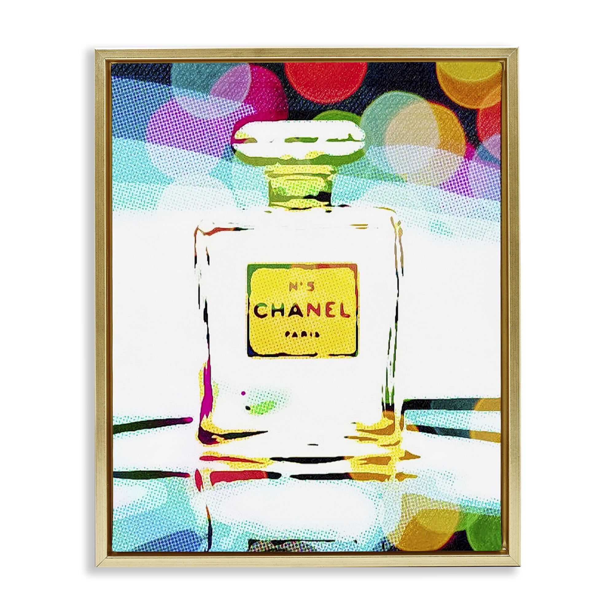 Stupell Industries Perfume with Modern Bokeh Fashion Painting Gold Floater Framed Canvas Art Print Wall Art, 17 x 21