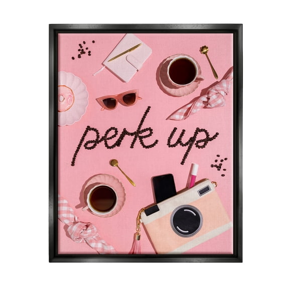 Stupell Industries Perk Up Glam Coffees Food & Beverage Painting Black Floater Framed Art Print Wall Art, 17 x 21