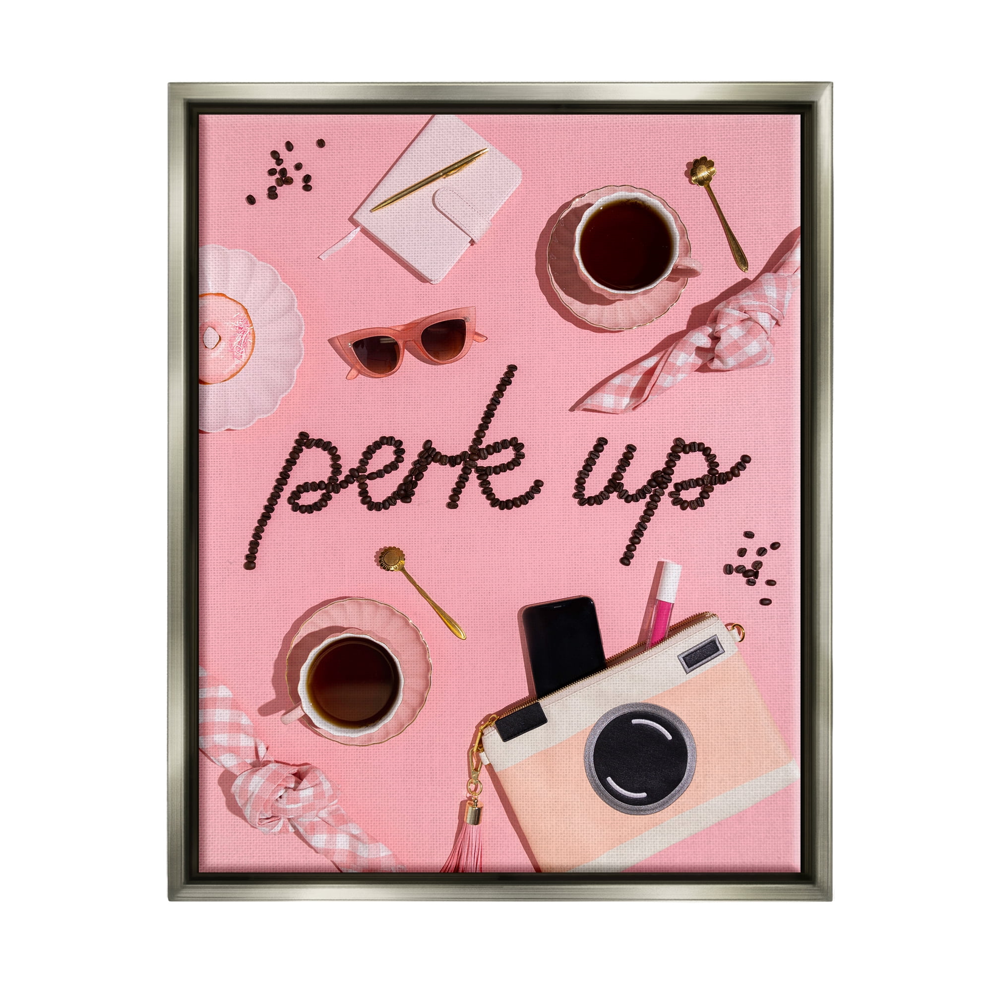 Stupell Industries Perk Up Glam Coffees Food & Beverage Painting Gray Floater Framed Art Print Wall Art, 17 x 21