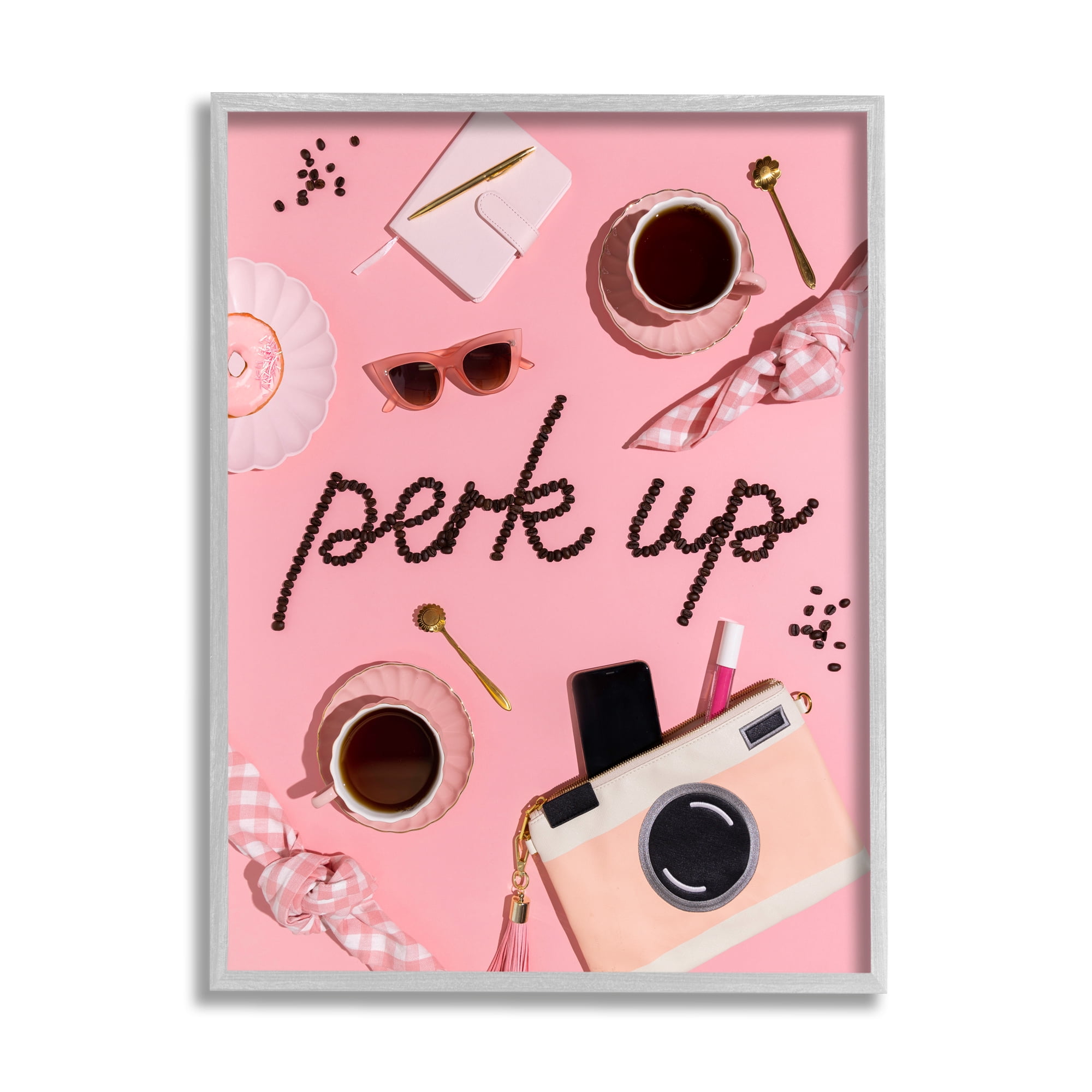 Stupell Industries Perk Up Glam Coffees Food & Beverage Painting Gray Framed Art Print Wall Art, 24 x 30