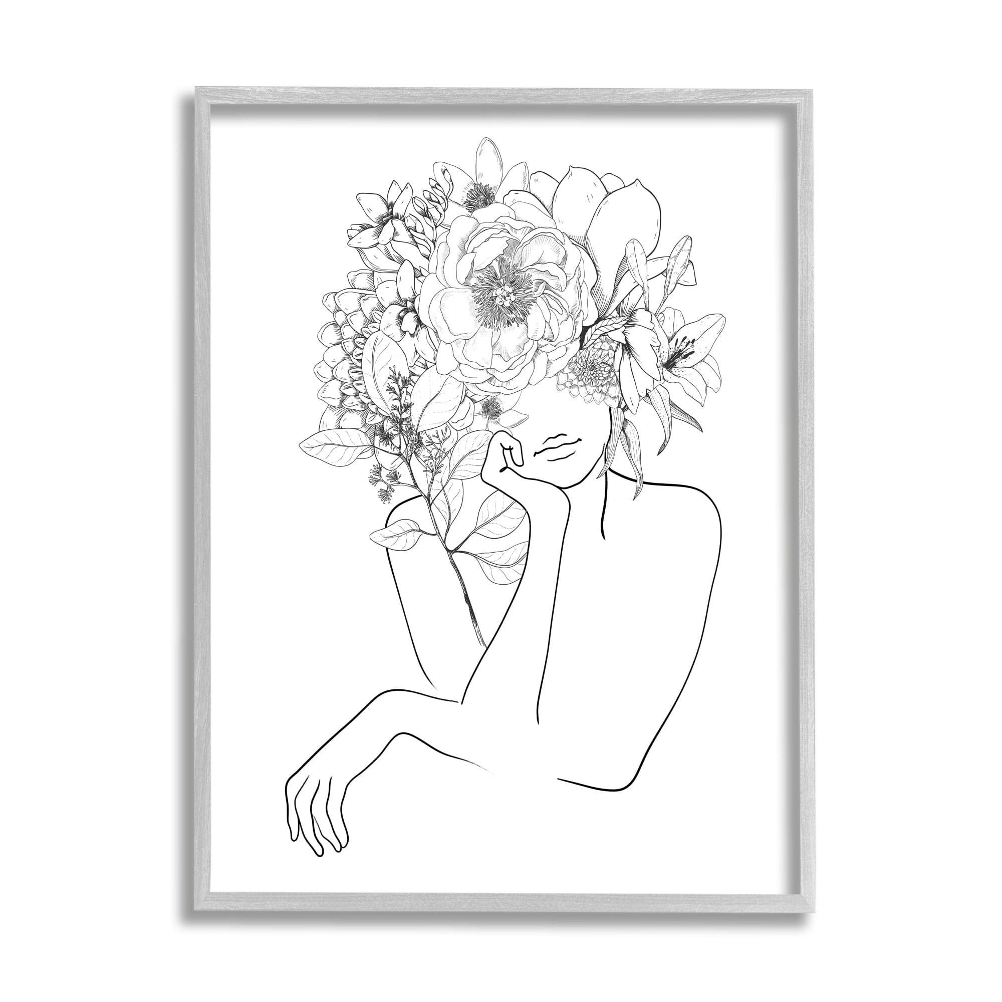 Stupell Industries Person Resting Head Hand Flower Blossom Arrangement Framed Wall Art, 11 x 14, Design by Ros Ruseva