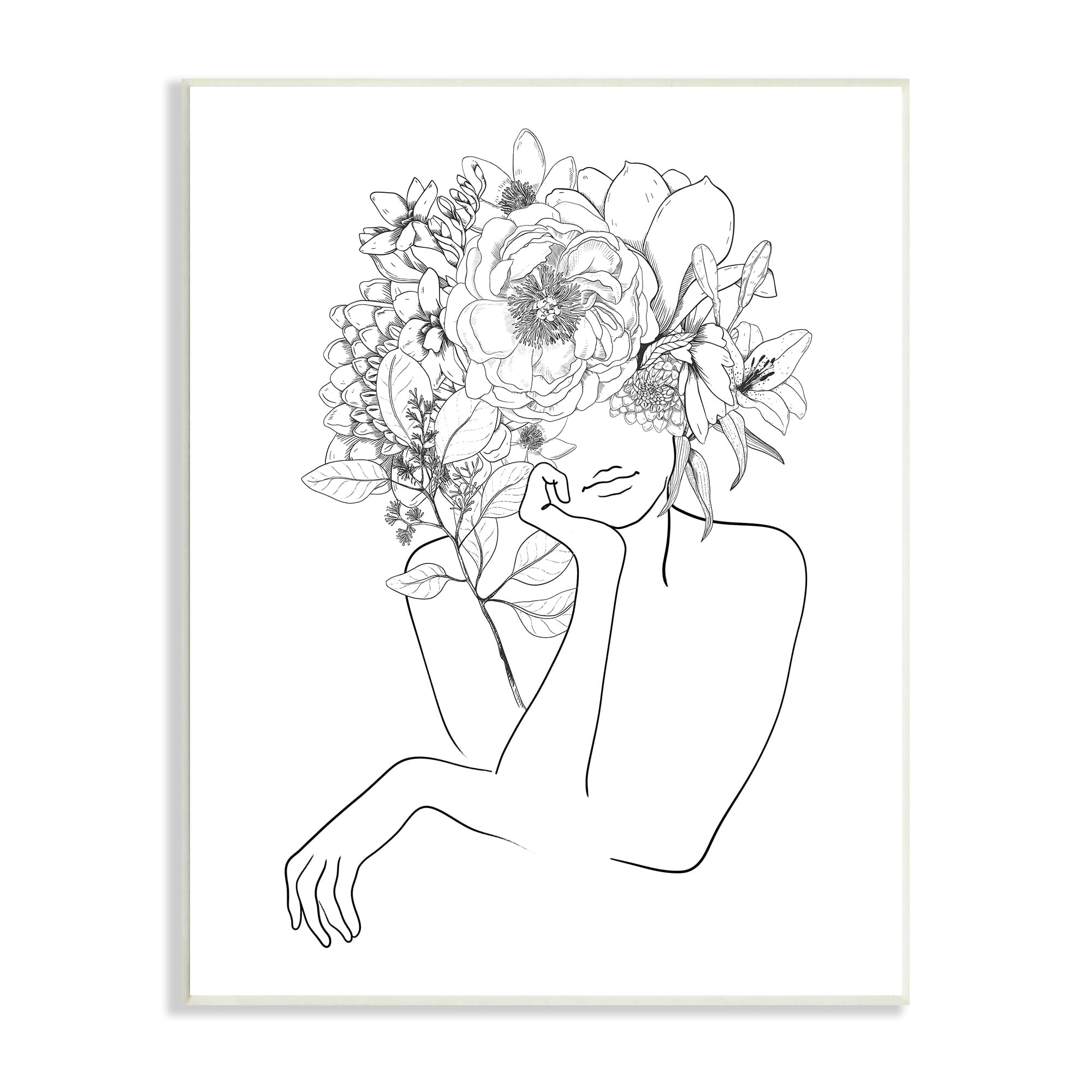 Stupell Industries Person Resting Head Hand Flower Blossom Arrangement Wood Wall Art, 10 x 15, Design by Ros Ruseva