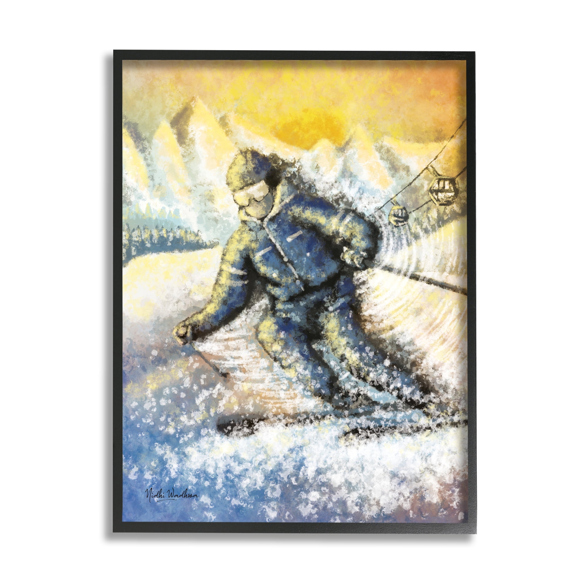 Stupell Industries Person Skiing on Slopes Sports Painting Black Framed Art Print Wall Art, 11 x 14