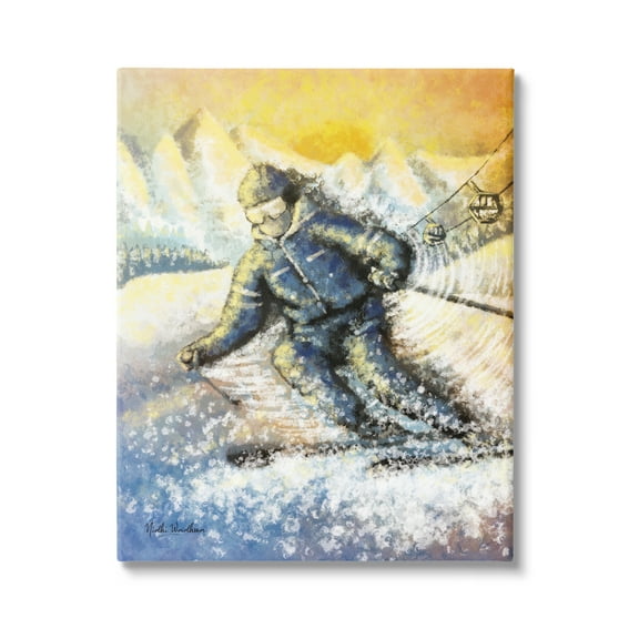Stupell Industries Person Skiing on Slopes Sports Painting Gallery Wrapped Canvas Print Wall Art, 16 x 20