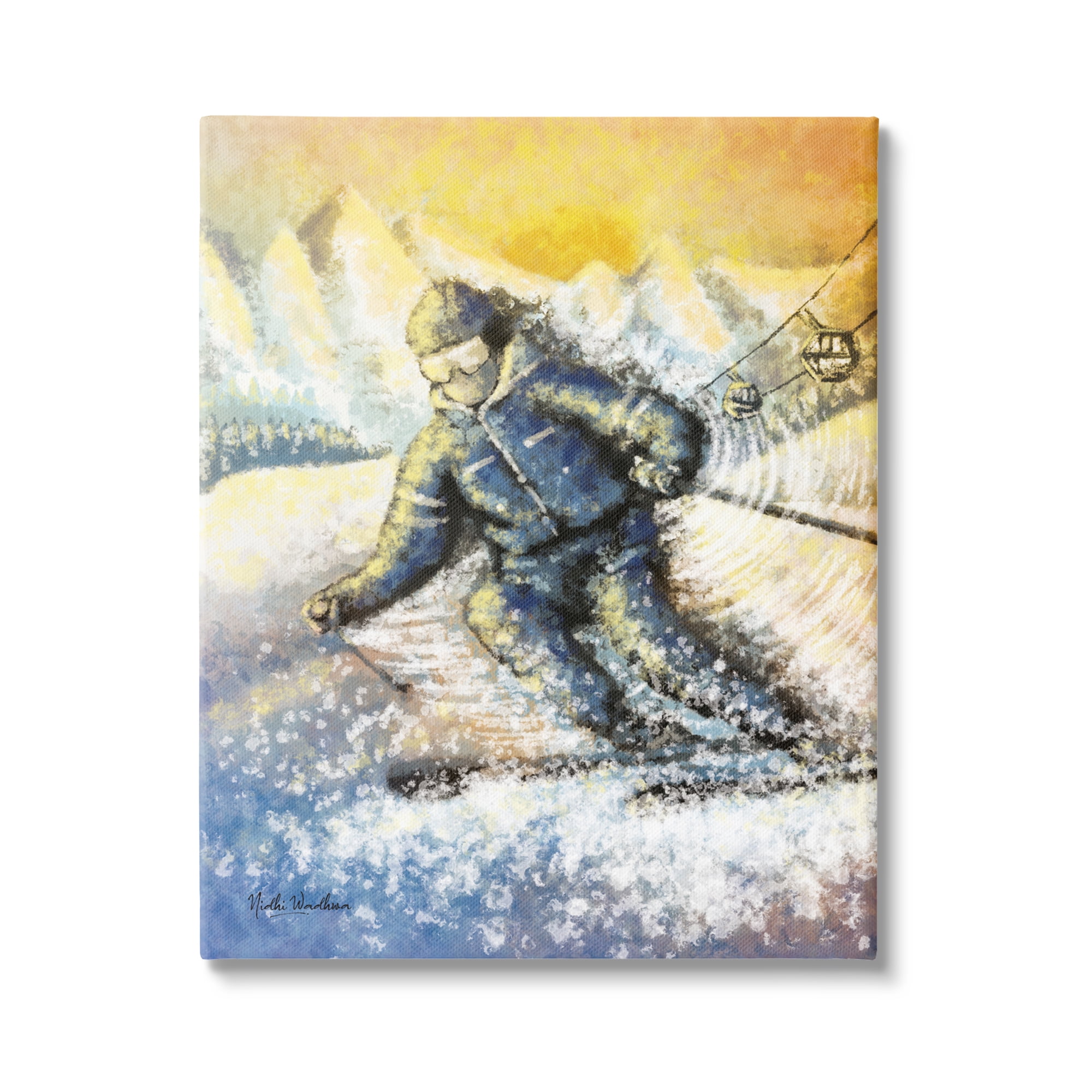 Stupell Industries Person Skiing on Slopes Sports Painting Gallery Wrapped Canvas Print Wall Art, 24 x 30