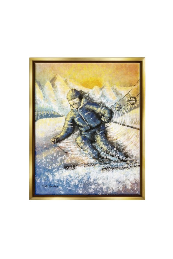 Industries Person Skiing on Slopes Sports Painting Gold Floater Framed Art Print Wall Art, 17 x 21