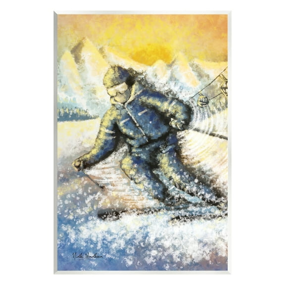 Stupell Industries Person Skiing on Slopes Sports Painting Unframed Art Print Wall Art, 10 x 15