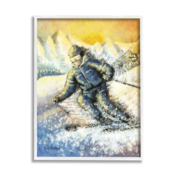 Stupell Industries Person Skiing on Slopes Sports Painting White Framed Art Print Wall Art, 11 x 14