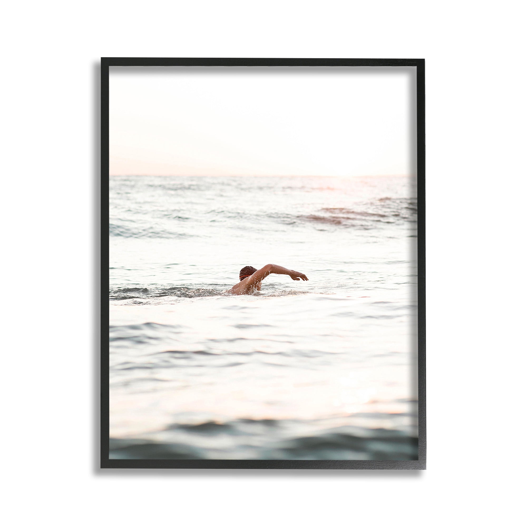 Stupell Industries Person Swimming in Sea Novelty Photography Black Framed Art Print Wall Art, 11 x 14