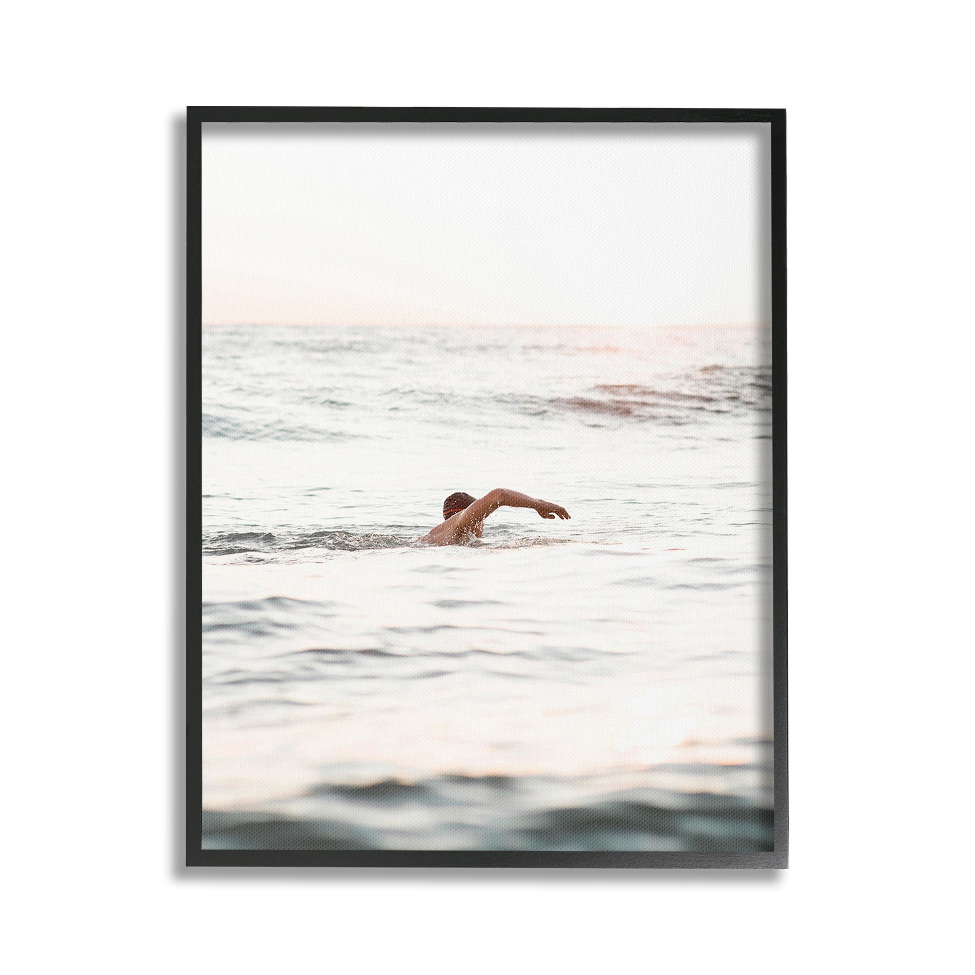 Stupell Industries Person Swimming in Sea Novelty Photography Black Framed Art Print Wall Art, 24 x 30