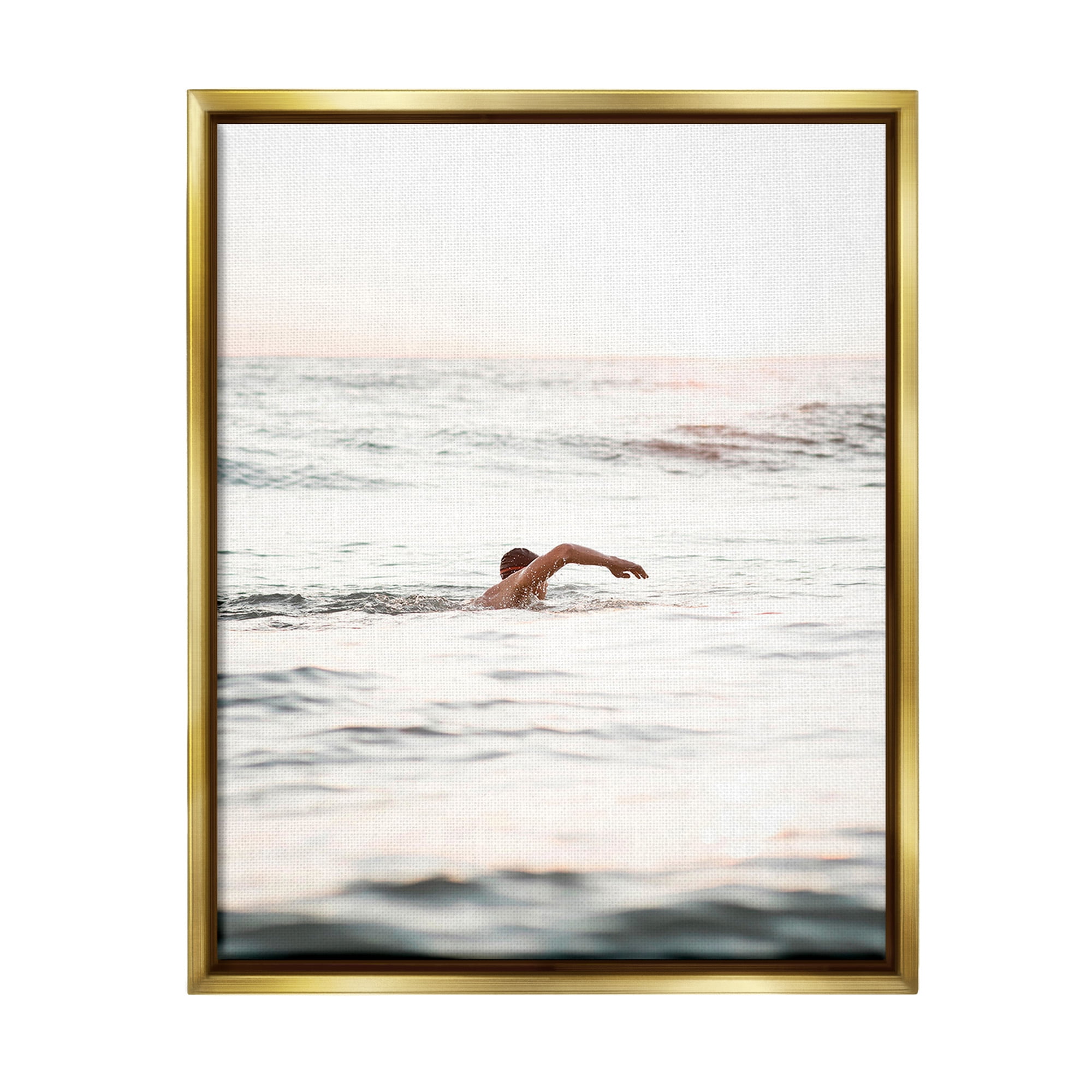 Stupell Industries Person Swimming in Sea Novelty Photography Gold Floater Framed Canvas Art Print Wall Art, 17 x 21