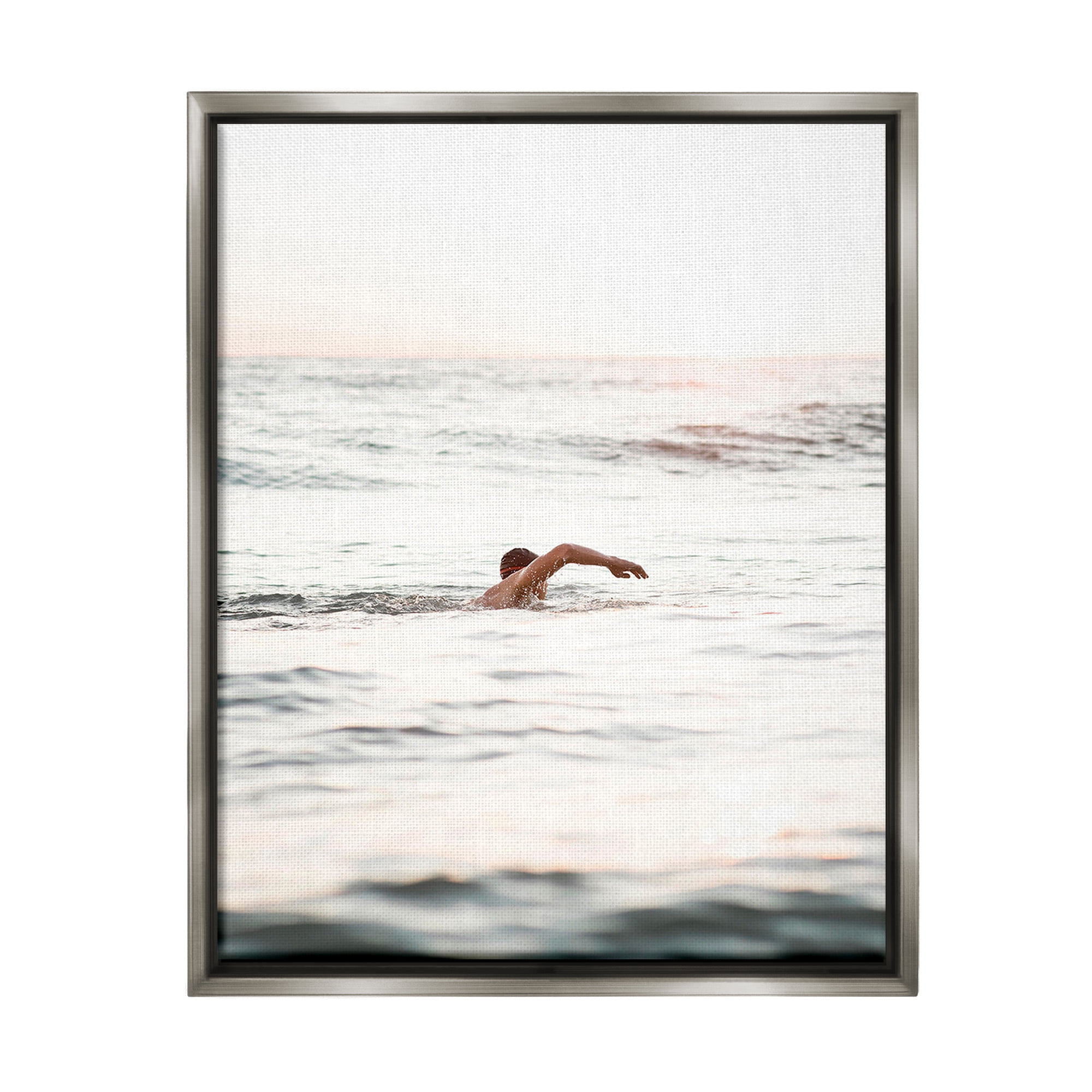 Stupell Industries Person Swimming in Sea Novelty Photography Gray Floater Framed Canvas Art Print Wall Art, 25 x 31