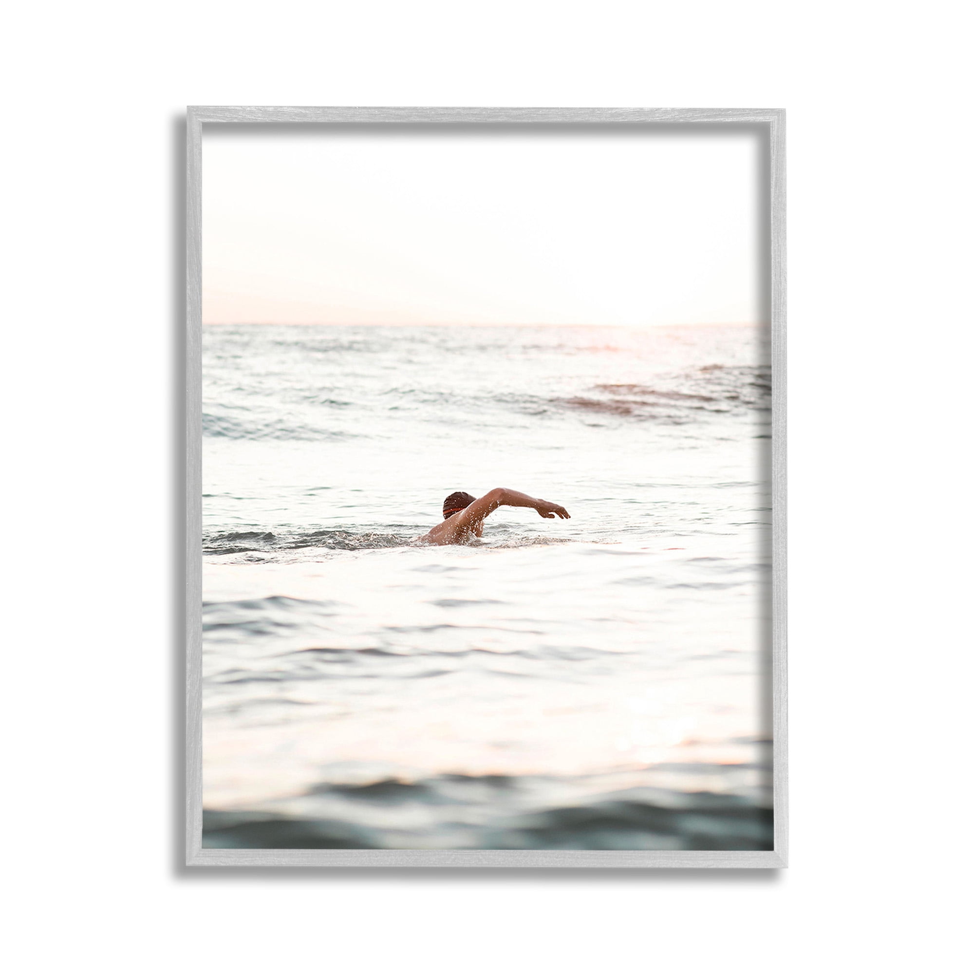 Stupell Industries Person Swimming in Sea Novelty Photography Gray Framed Art Print Wall Art, 11 x 14