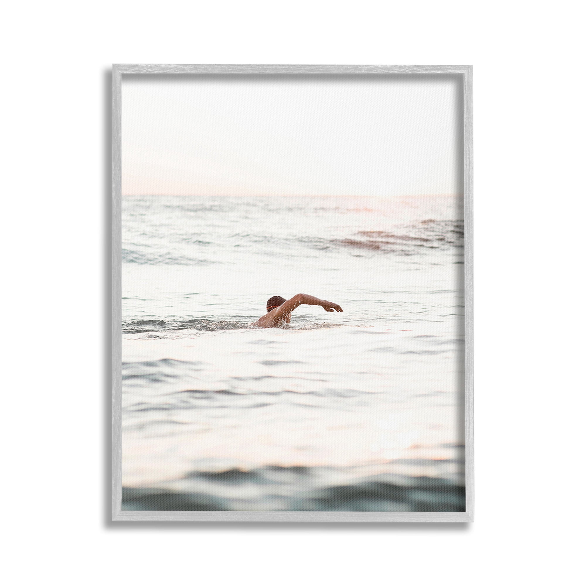 Stupell Industries Person Swimming in Sea Novelty Photography Gray Framed Art Print Wall Art, 16 x 20