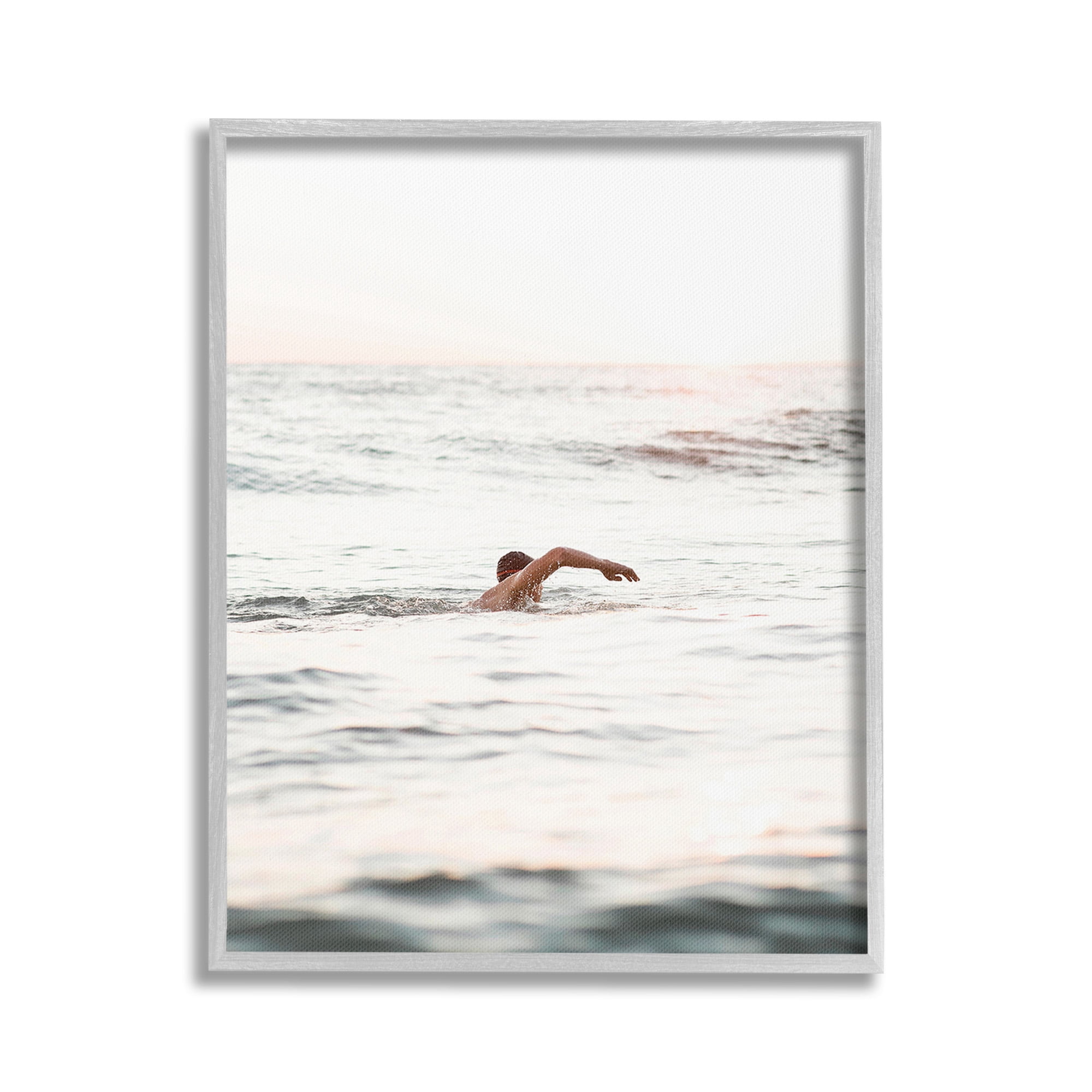Stupell Industries Person Swimming in Sea Novelty Photography Gray Framed Art Print Wall Art, 24 x 30