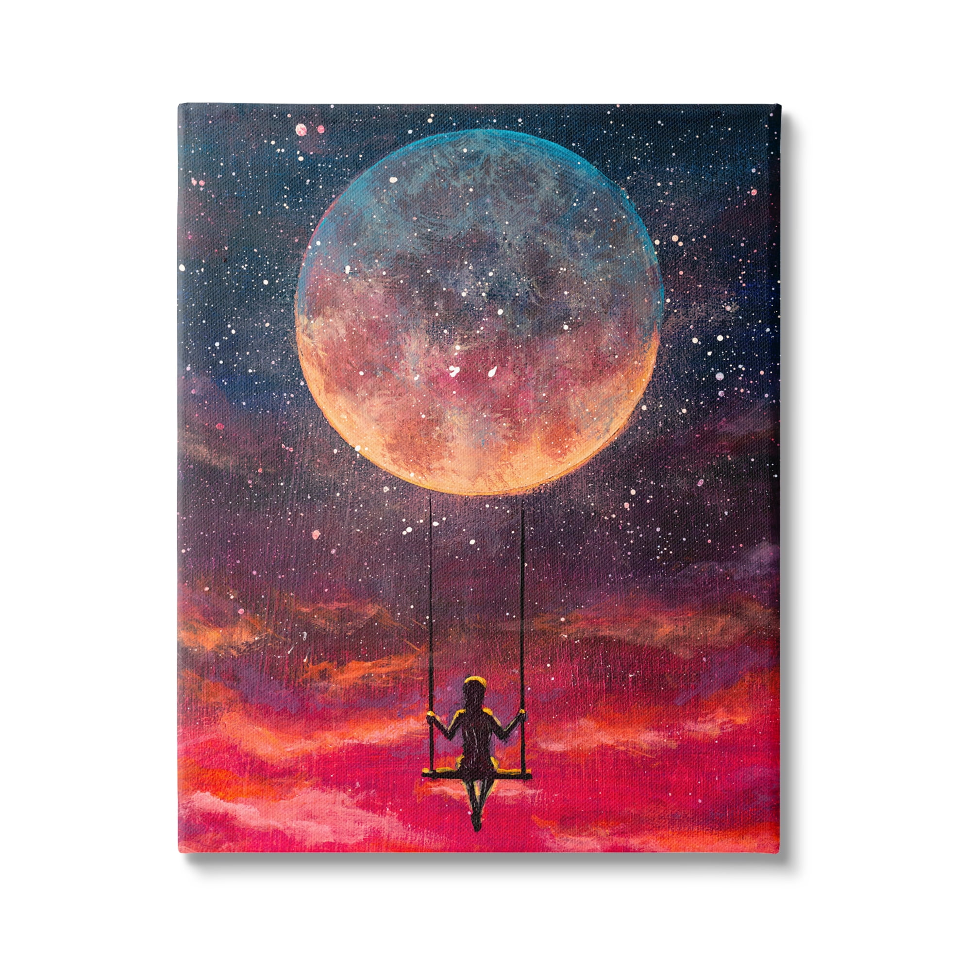 Stupell Industries Person Swinging From Moon Nature Painting Gallery Wrapped Canvas Print Wall Art, 30 x 40