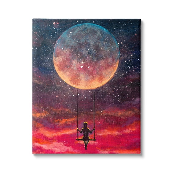Stupell Industries Person Swinging From Moon Nature Painting Gallery Wrapped Canvas Print Wall Art, 30 x 40