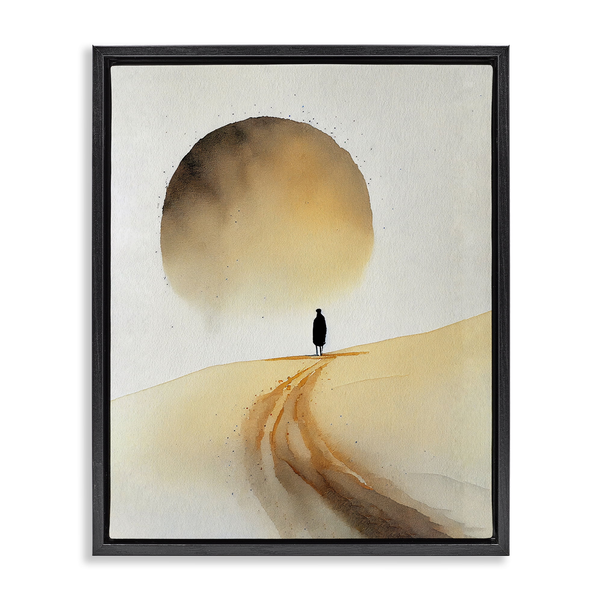 Stupell Industries Person Walking Desert Dunes Landscape Painting Black Floater Framed Canvas Art Print Wall Art, 25 x 31
