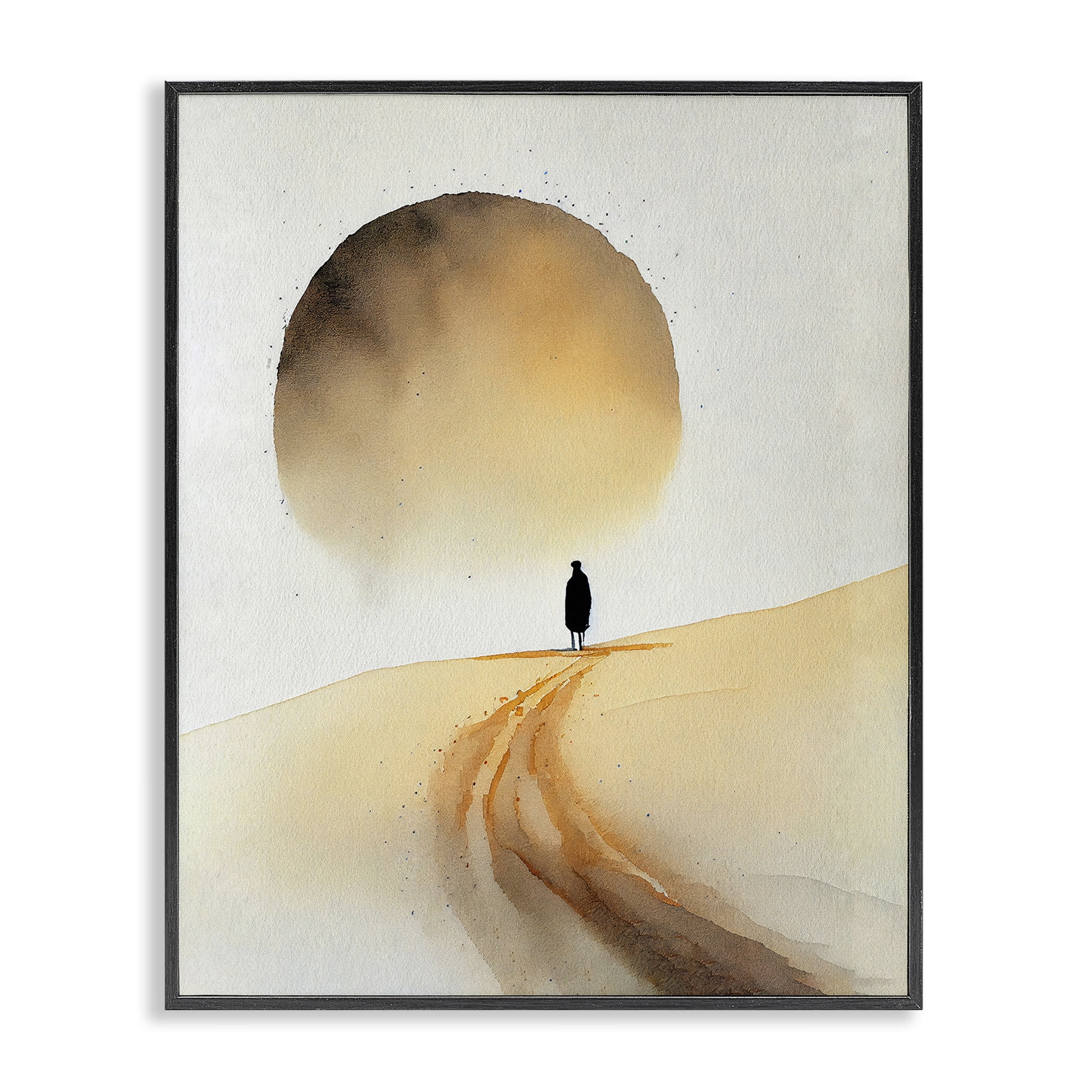 Stupell Industries Person Walking Desert Dunes Landscape Painting Black Framed Art Print Wall Art, 24 x 30