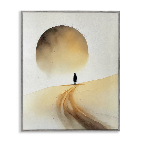 Stupell Industries Person Walking Desert Dunes Landscape Painting Gray Framed Art Print Wall Art, 11 x 14
