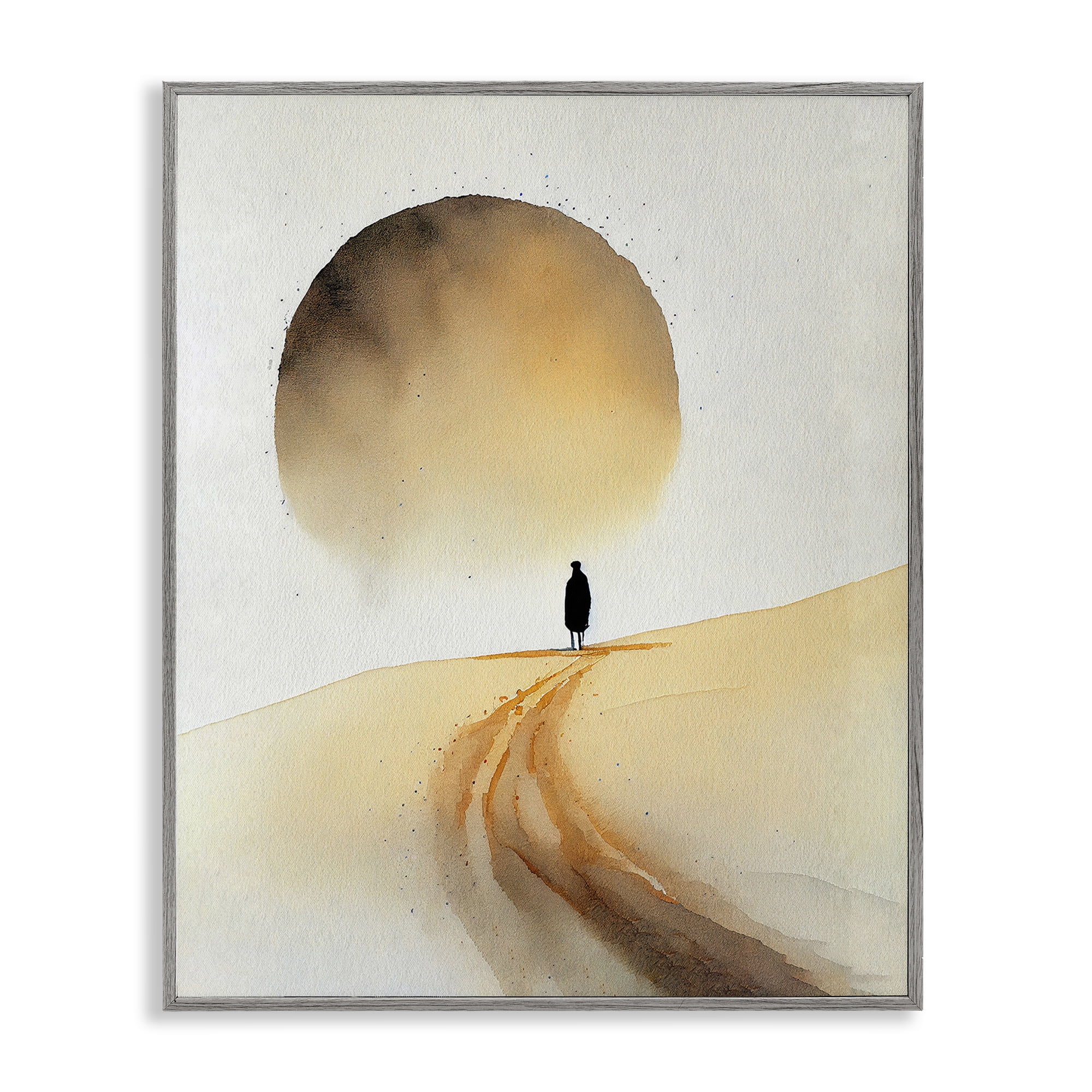 Stupell Industries Person Walking Desert Dunes Landscape Painting Gray Framed Art Print Wall Art, 24 x 30